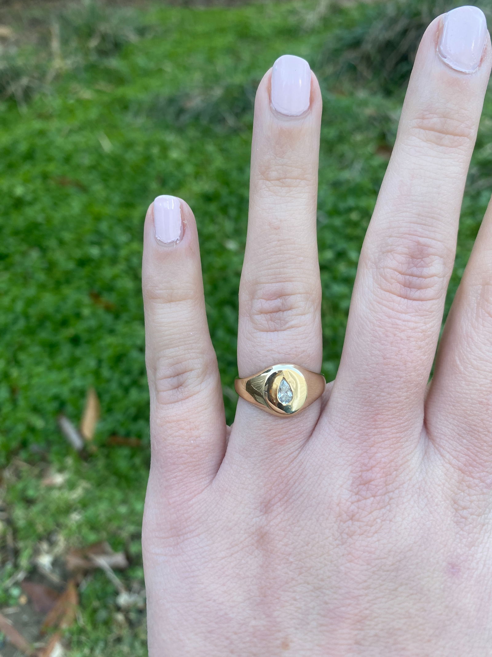 0.25ctw Pear Diamond Signet Ring, 10k Yellow Gold, Ring Size 6.75 - 6