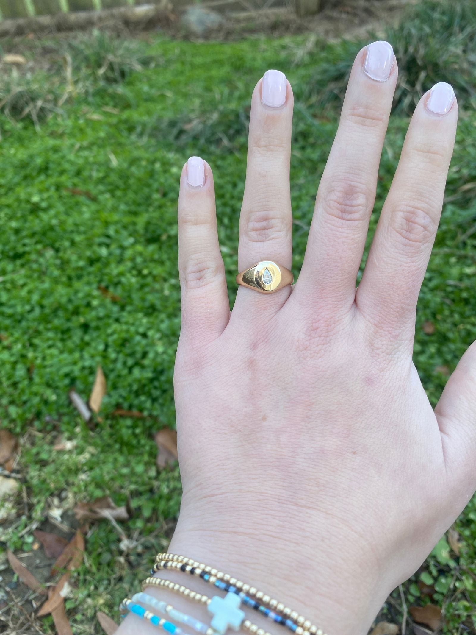 0.25ctw Pear Diamond Signet Ring, 10k Yellow Gold, Ring Size 6.75 - 7