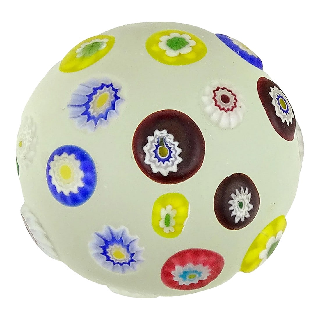 Murano Vintage A.Ve.M. Millefiori Flowers Satin Surface Abstract Italian Art Glass Paperweight (1 of 6)