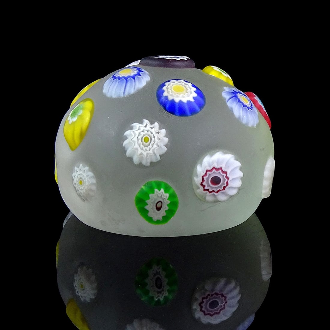 Murano Vintage A.Ve.M. Millefiori Flowers Satin Surface Abstract Italian Art Glass Paperweight - 2