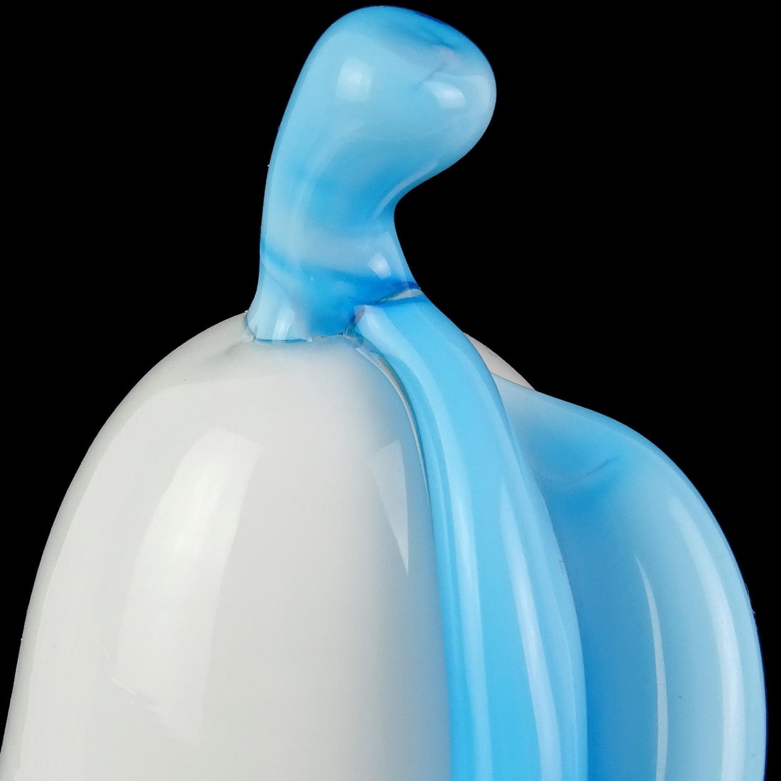 Murano Vintage White Sky Blue Italian Art Glass Pear and Apple Fruit Sculpture Paperweights - Set of - 5