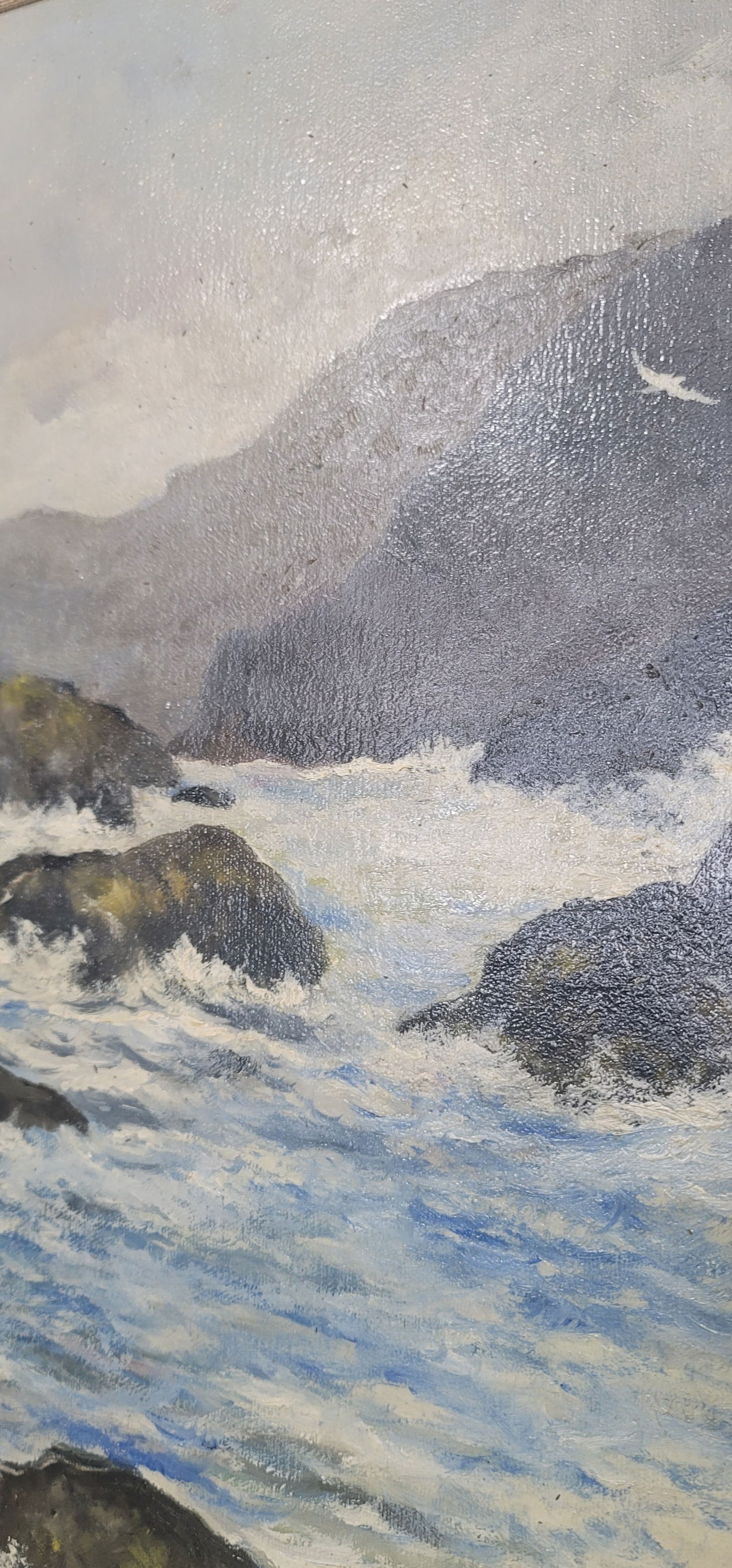 1970s Crashing Waves Oil on Canvas Painting Signed & Framed - 10