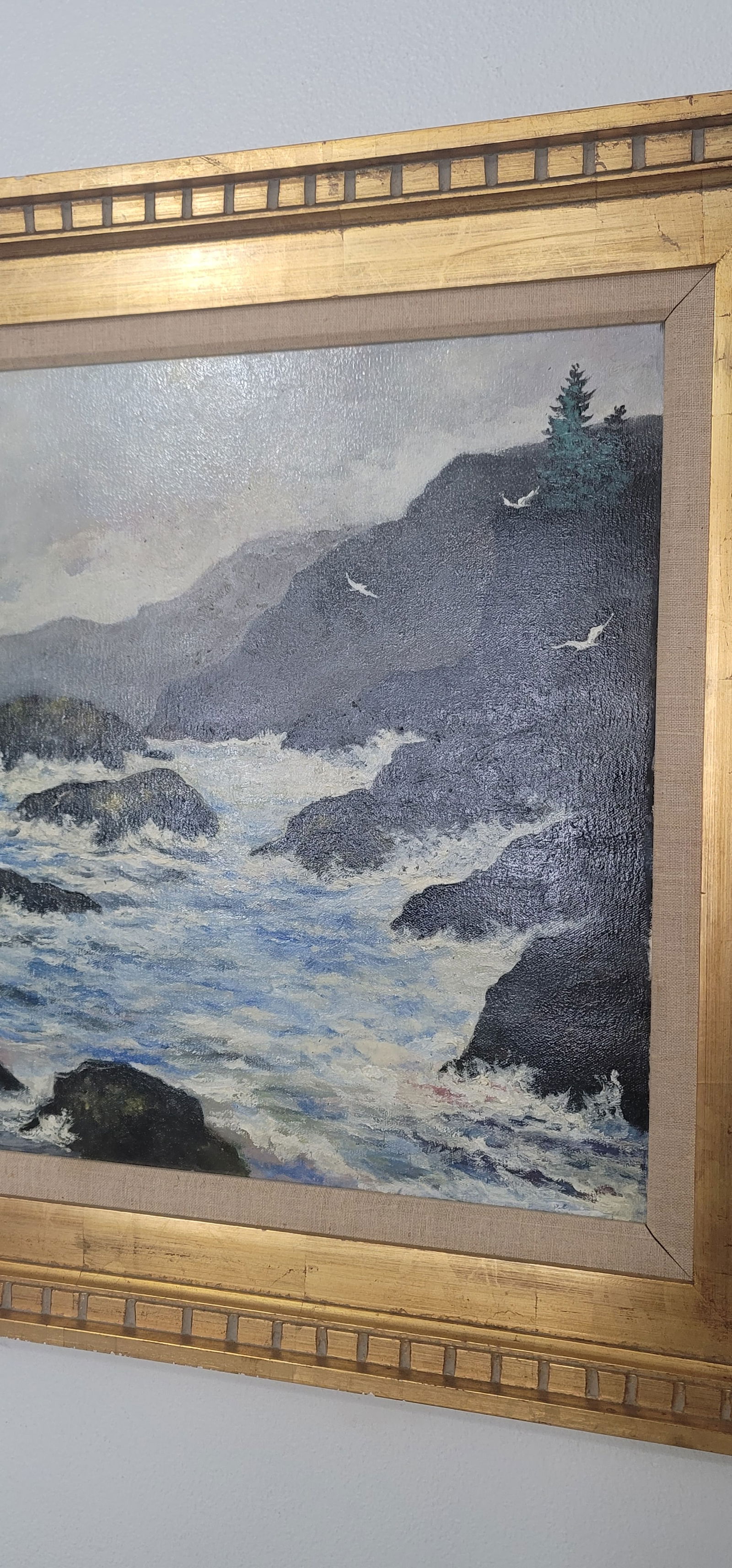 1970s Crashing Waves Oil on Canvas Painting Signed & Framed - 12