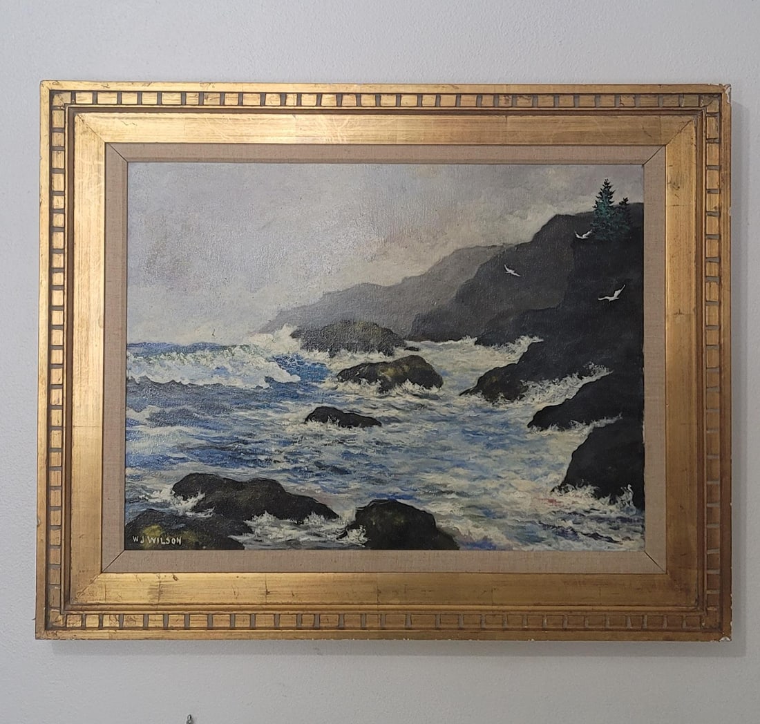 1970s Crashing Waves Oil on Canvas Painting Signed & Framed - 7