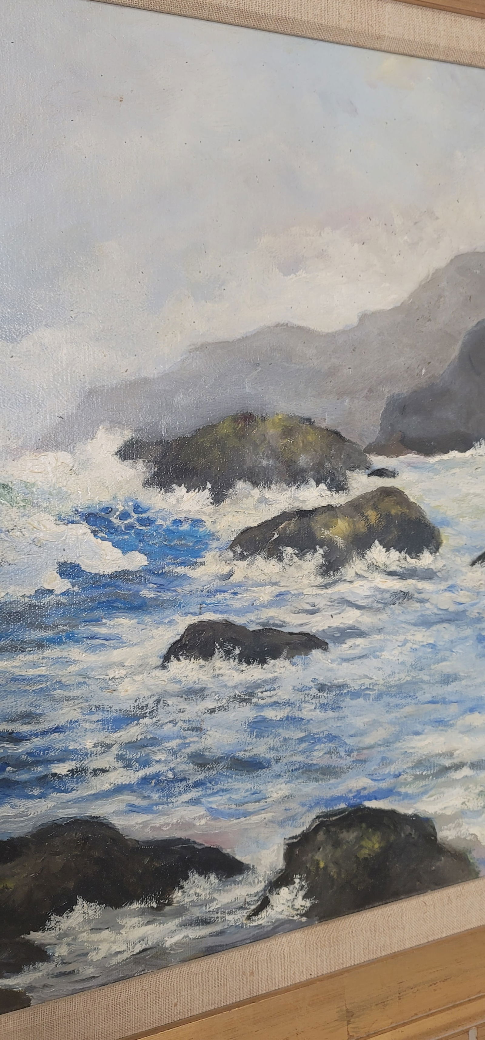 1970s Crashing Waves Oil on Canvas Painting Signed & Framed - 8