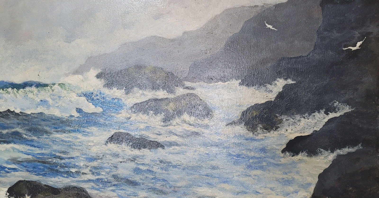 1970s Crashing Waves Oil on Canvas Painting Signed & Framed - 9