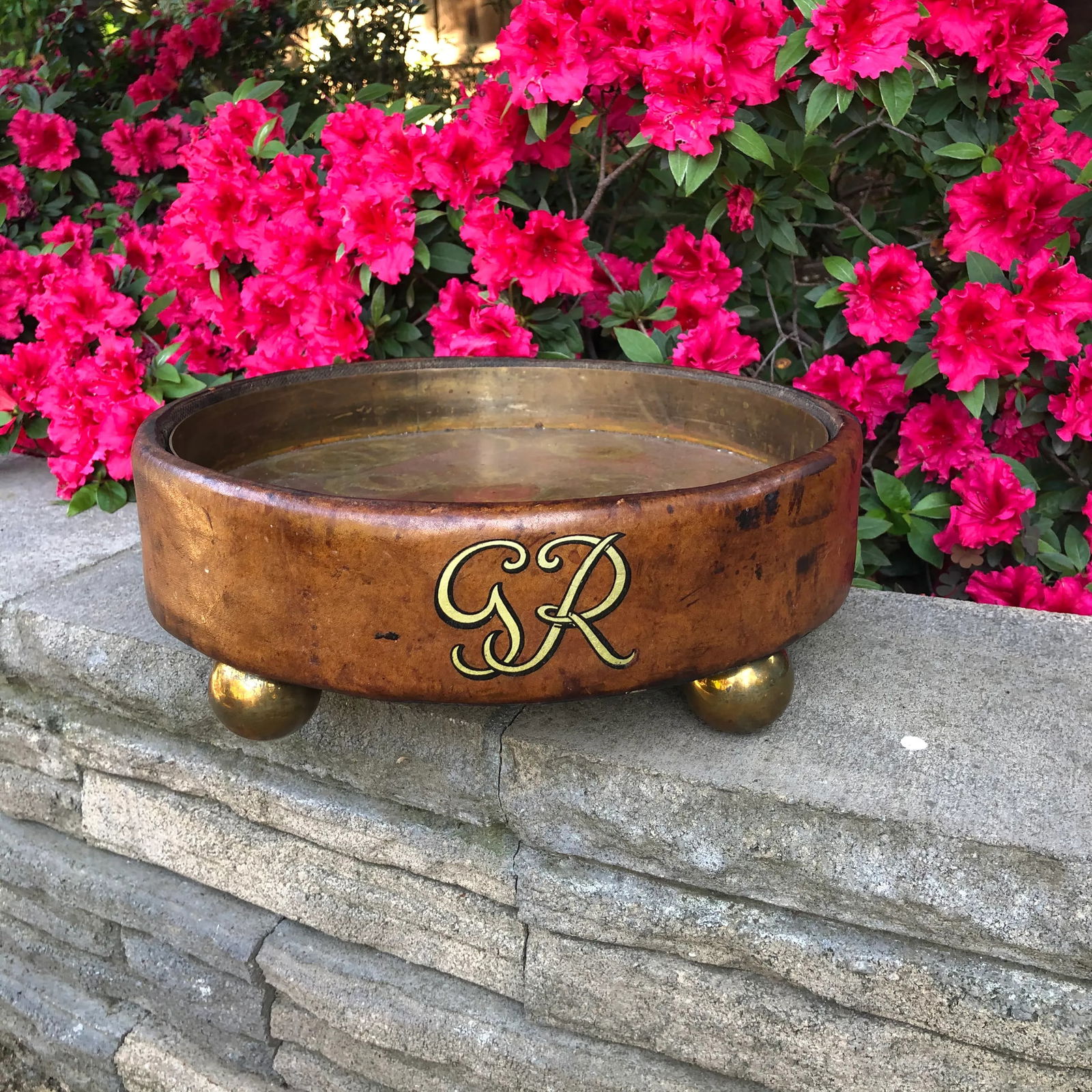 B. H. & G. Ltd. England Leather Encased Low Planter - 10