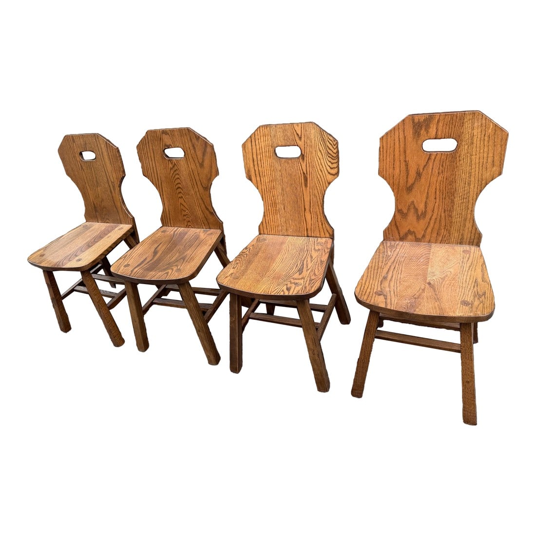 1970s Set of Four Vintage Brutalist Chairs Oak Quality Build Mid-Century Modern Brutalist (1 of 8)