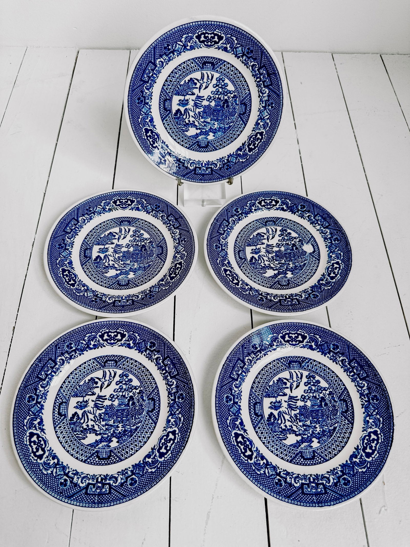 Vintage Set of 5 Blue Willow Stoneware Royal China Dessert Plates - 2