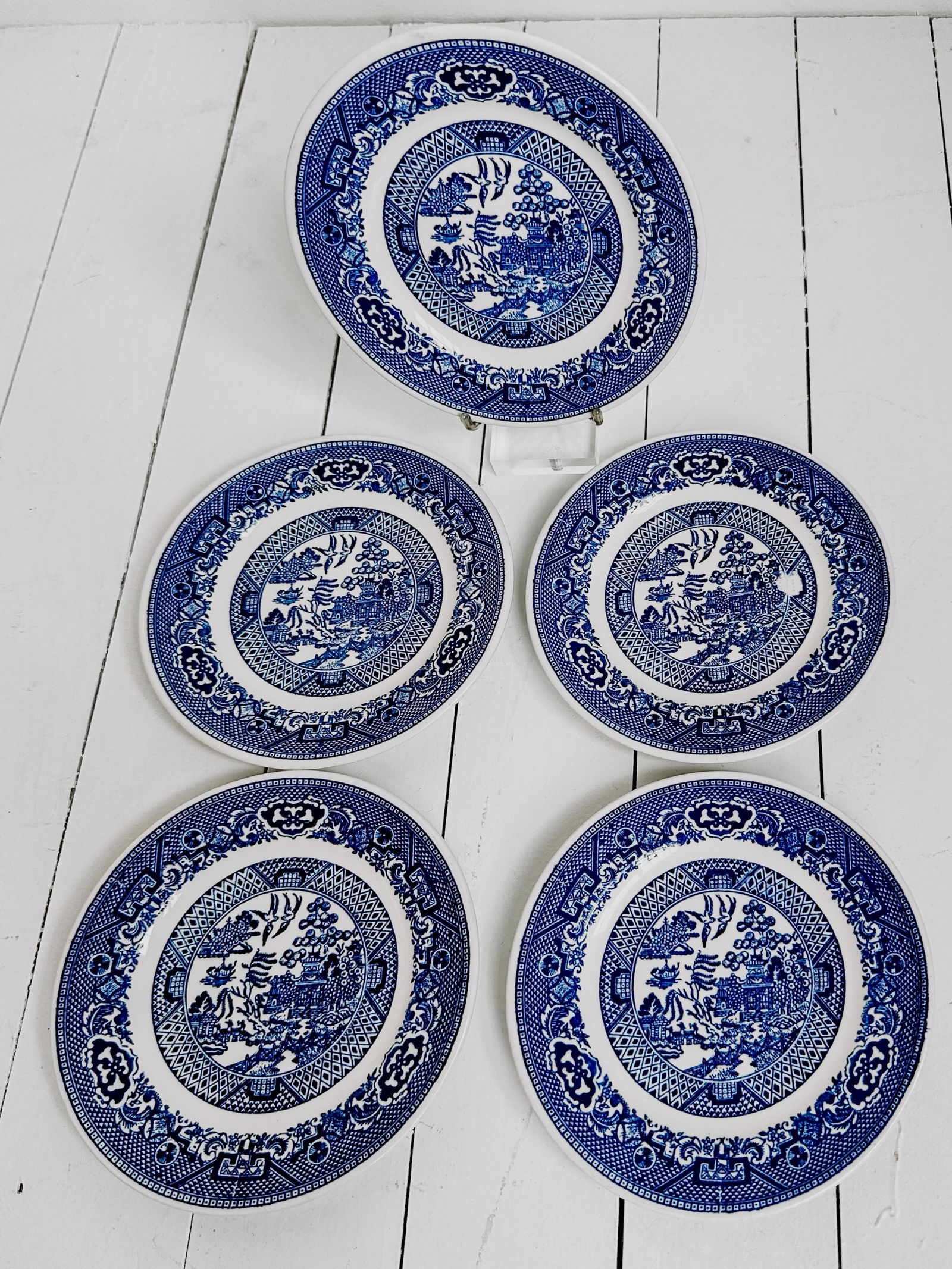 Vintage Set of 5 Blue Willow Stoneware Royal China Dessert Plates - 3