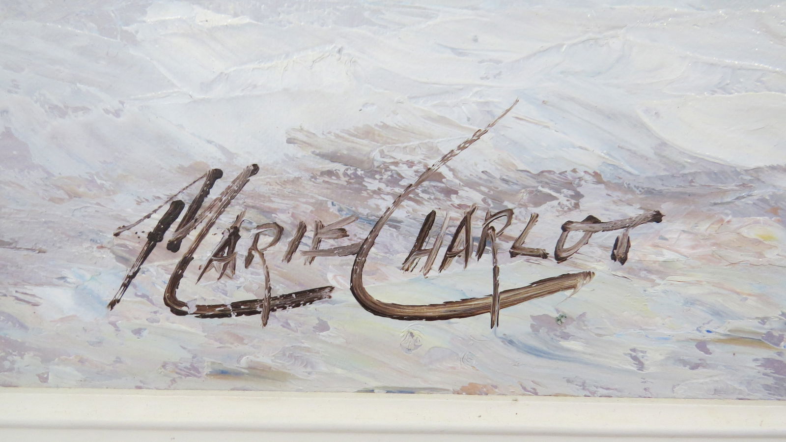 Mid 20th Century Original Oil Canvas Painting Victorian Ladies Beach Seaside Signed Marie Charlot - 4