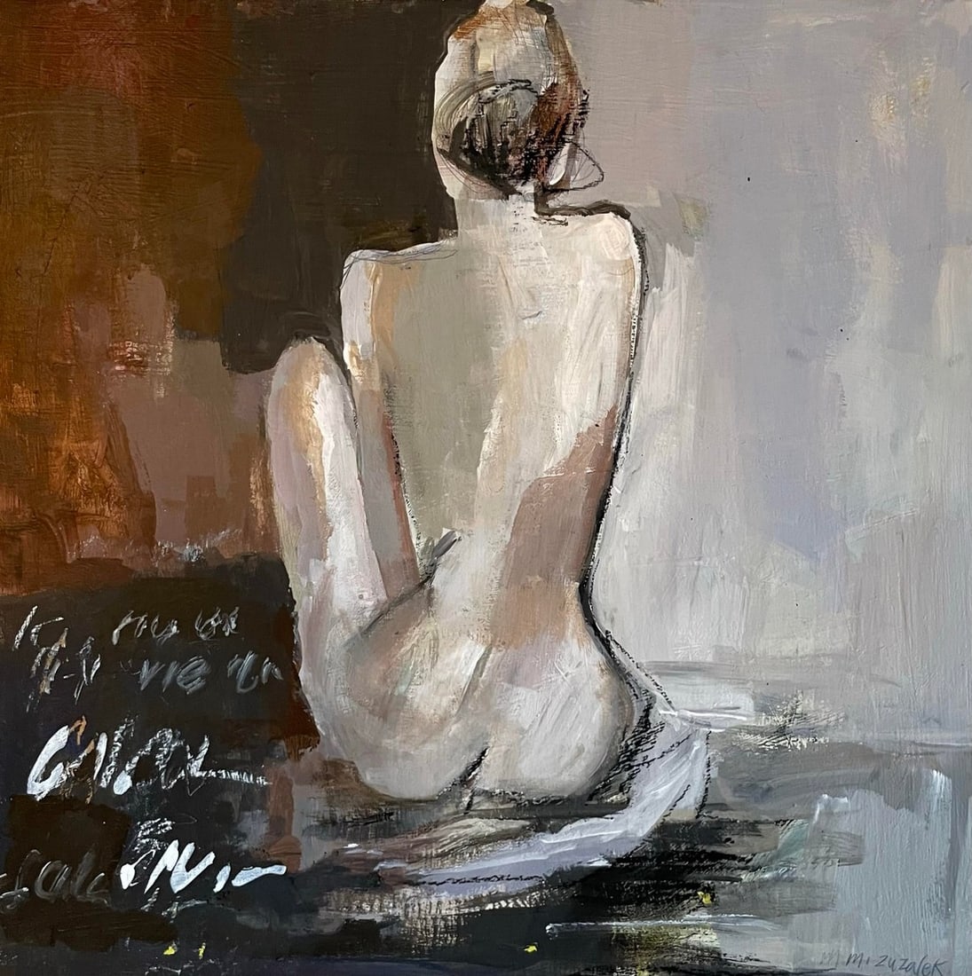 The Moment in Between, Original Nude Abstract Figure Painting: Original nude abstract figure painting titled The Moment In Between There's a certain quietude that exists in life's pauses—My latest abstract figurative painting, The Moment In Between, capture
