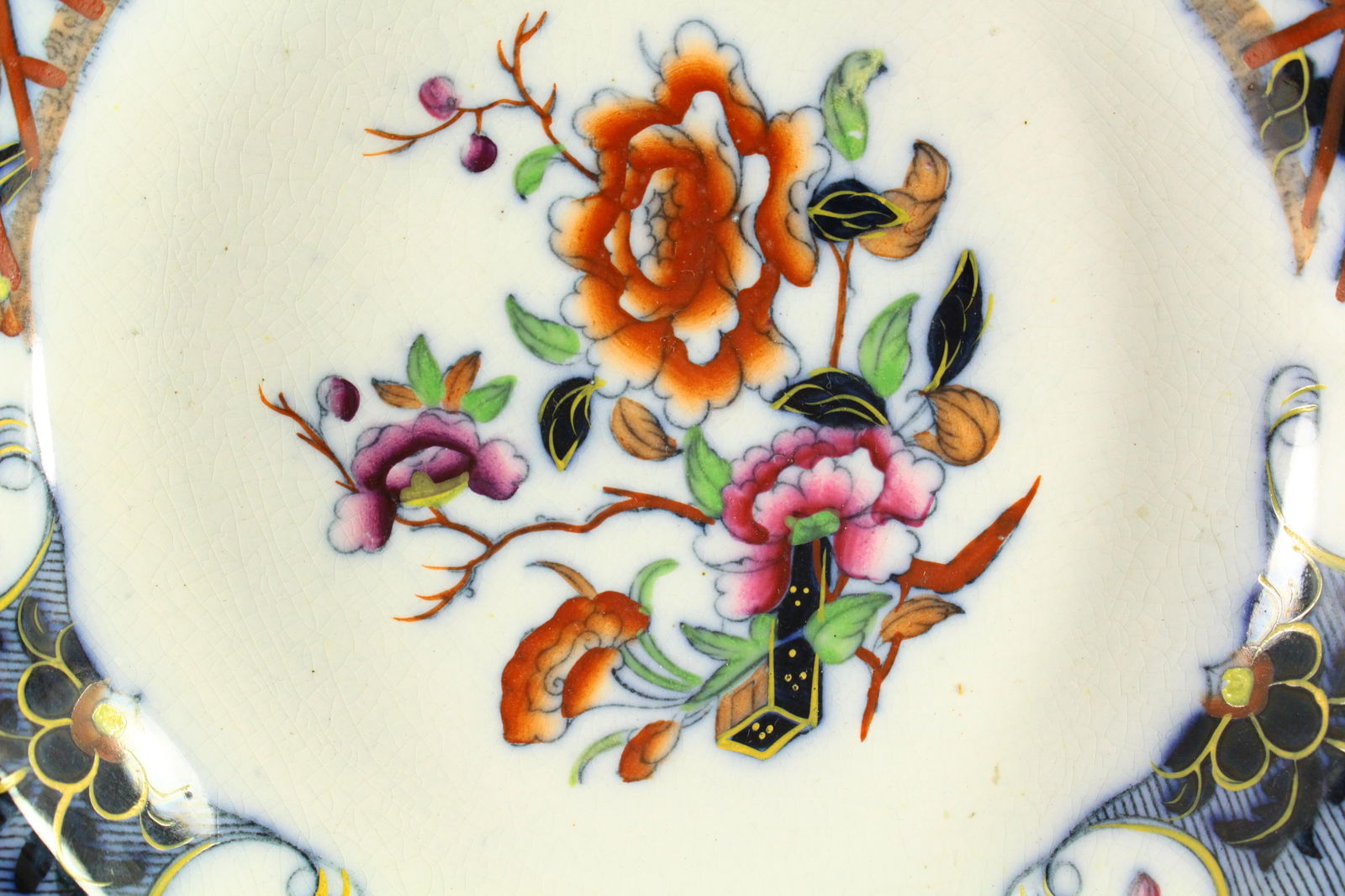 1860-1870 e.j. Ridgway Siva Pattern Hand Tinted Transfer B & W Plate - 2