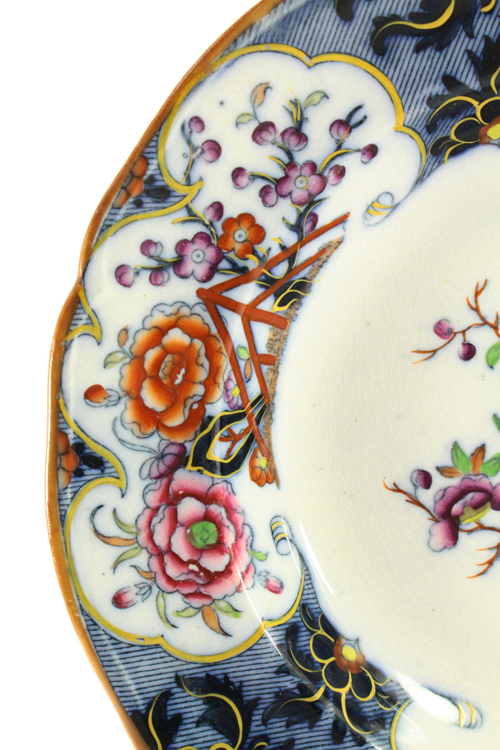 1860-1870 e.j. Ridgway Siva Pattern Hand Tinted Transfer B & W Plate - 4