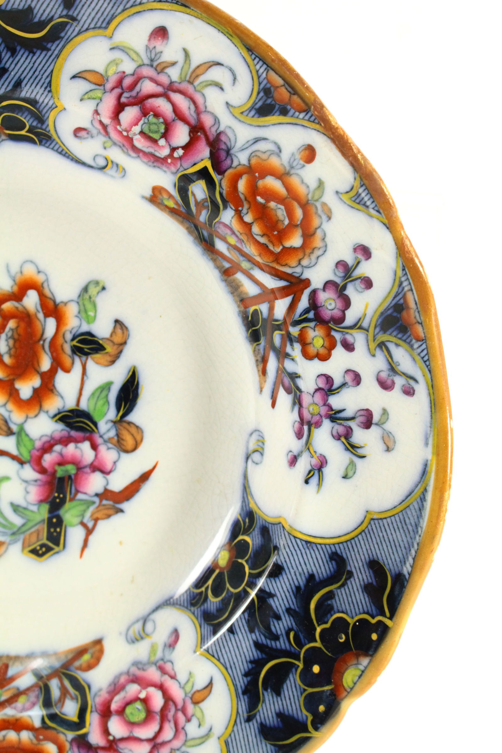 1860-1870 e.j. Ridgway Siva Pattern Hand Tinted Transfer B & W Plate - 5