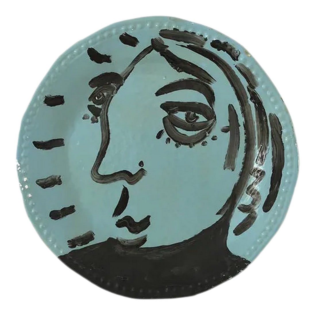 Peter Keil "Palma De Mallorca" Painted Platter Wall Hanging: An original Peter Keil platter, painted on both sides and entitled "Palma de Mallorca." Made of acrylic and meant for hanging on a wall, we imagine it infusing a space with a bit of color and le