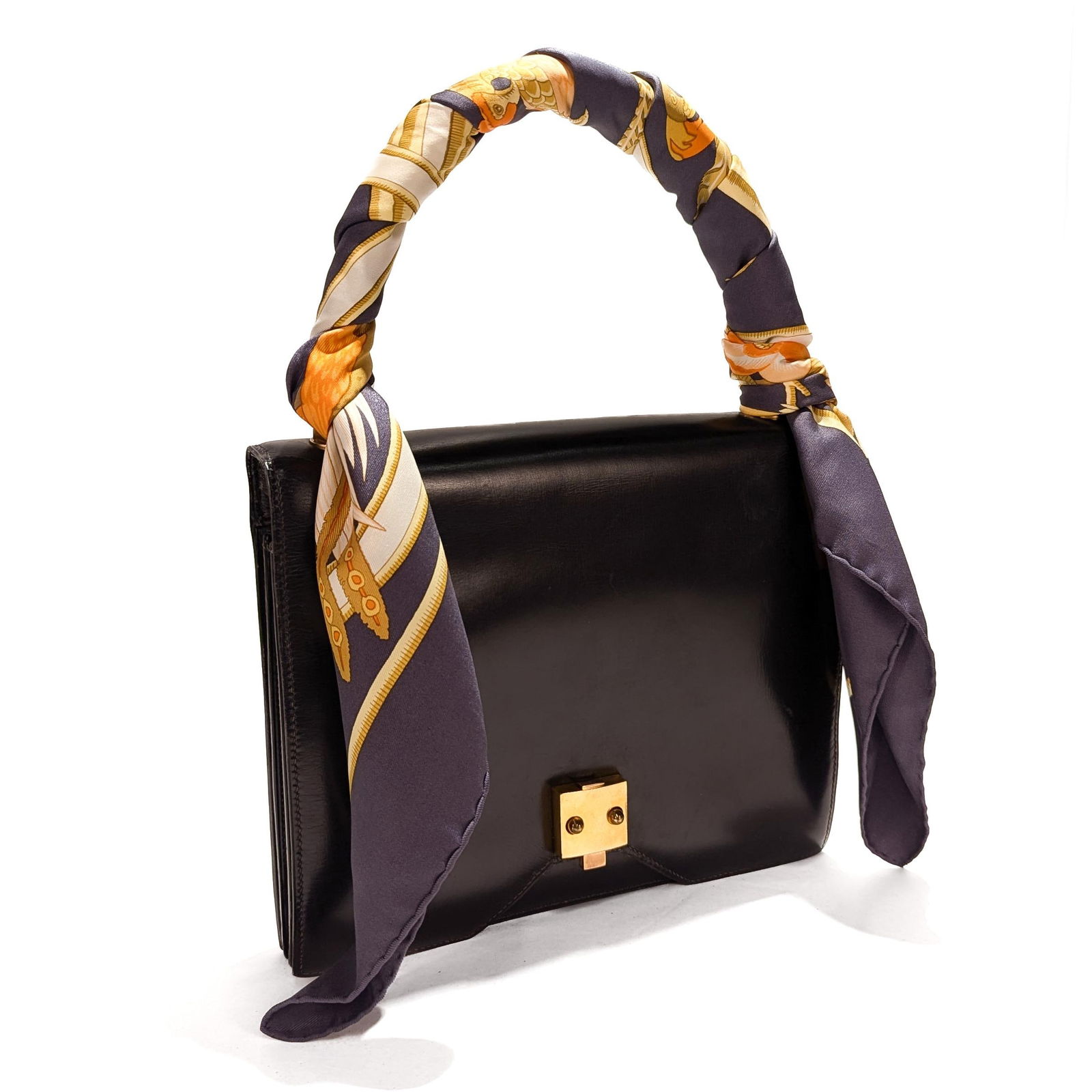 Vintage 1950s Hermes "Sac G8" Handbag in Black Box Leather - 2