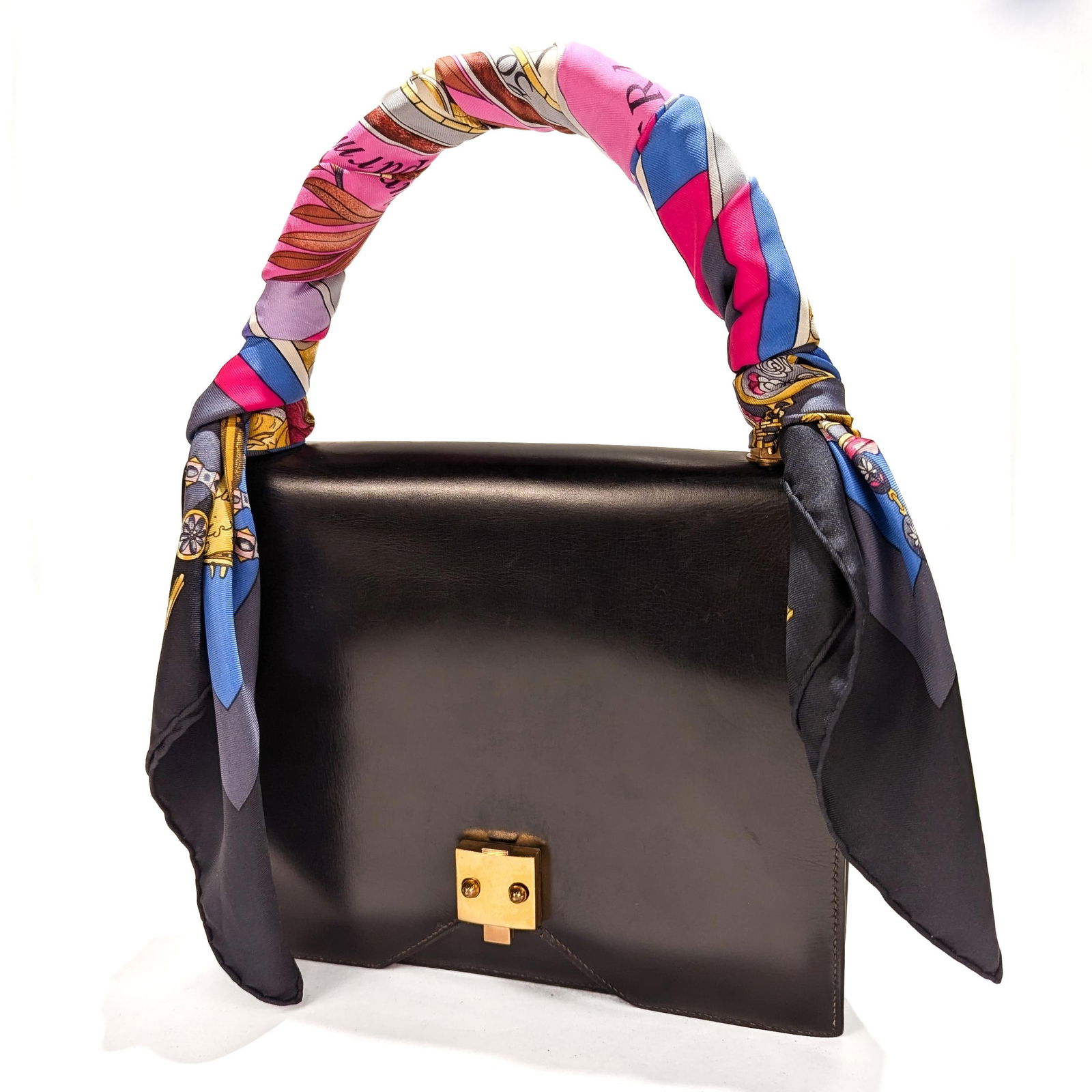 Vintage 1950s Hermes "Sac G8" Handbag in Black Box Leather - 3