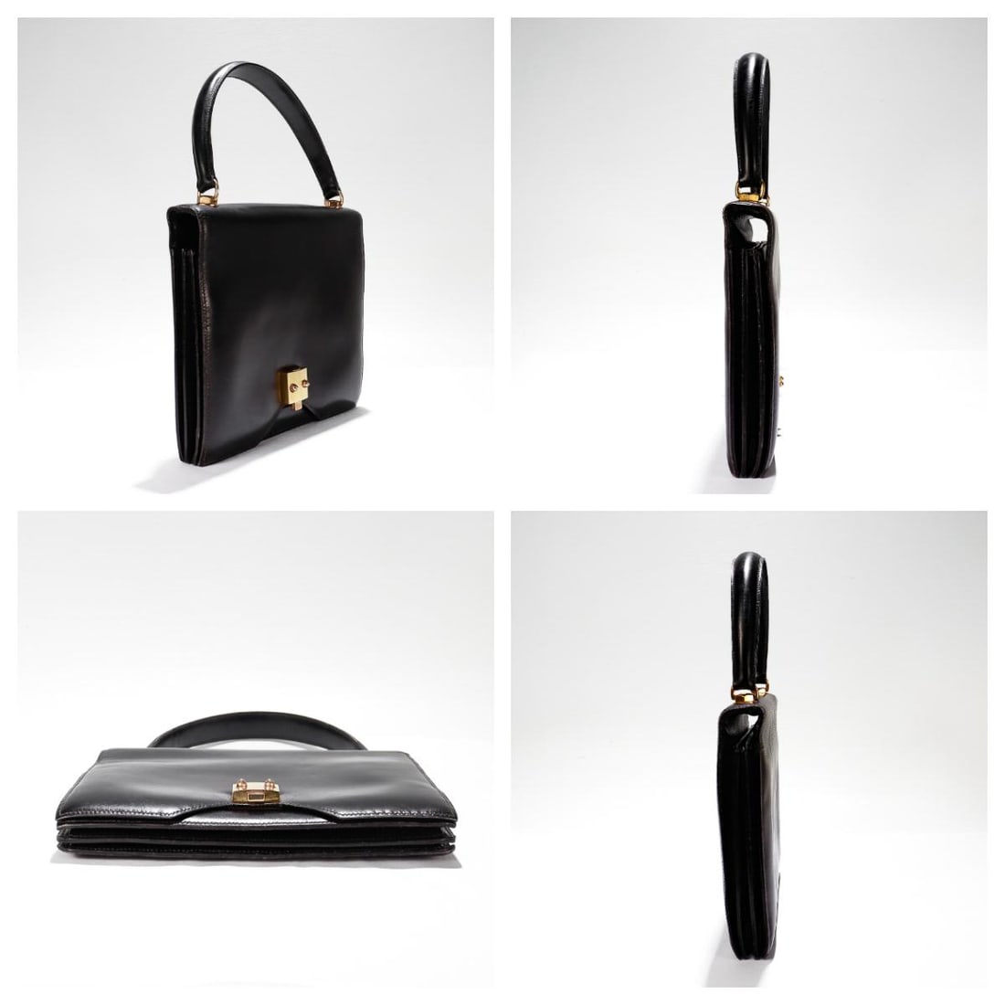 Vintage 1950s Hermes "Sac G8" Handbag in Black Box Leather - 5