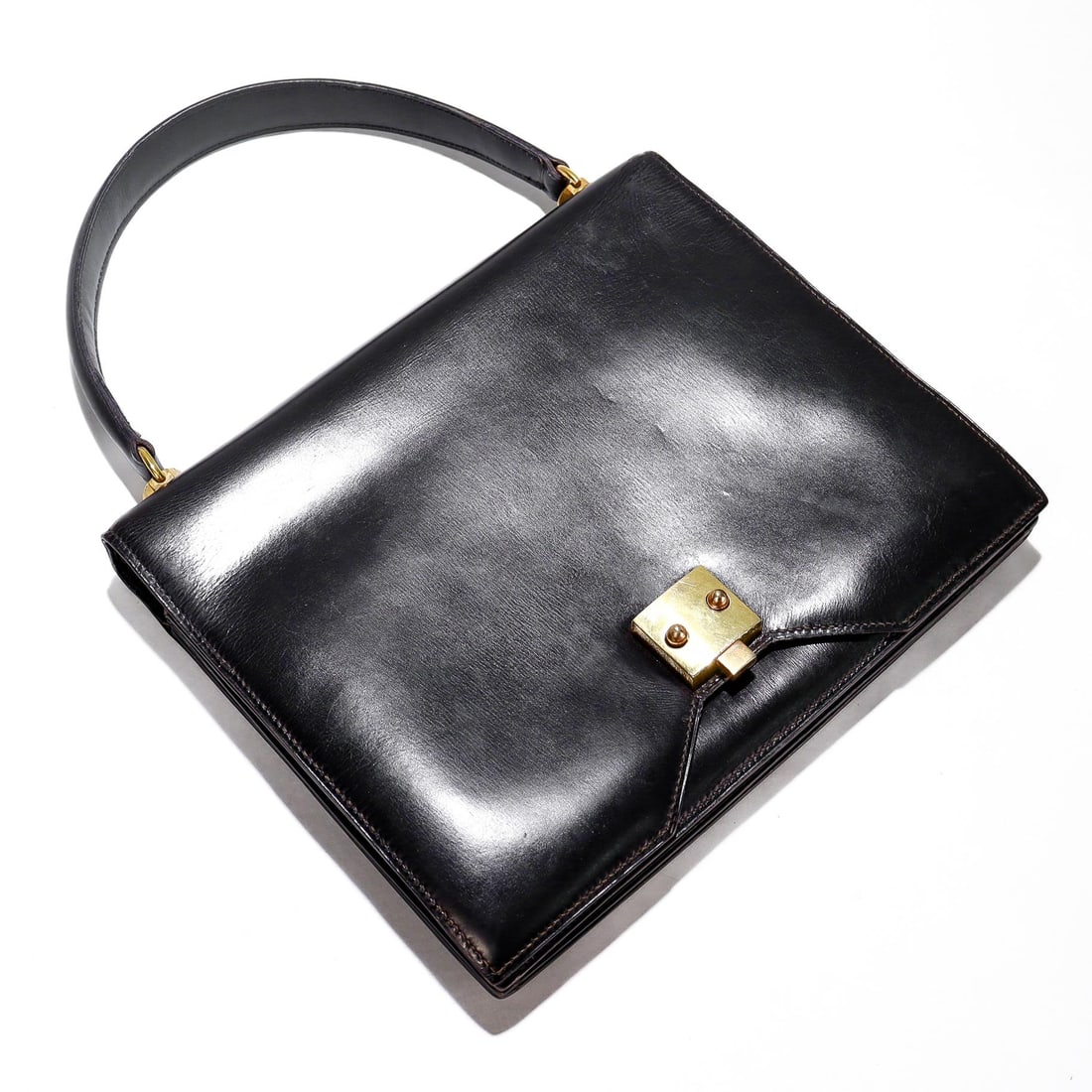 Vintage 1950s Hermes "Sac G8" Handbag in Black Box Leather - 6