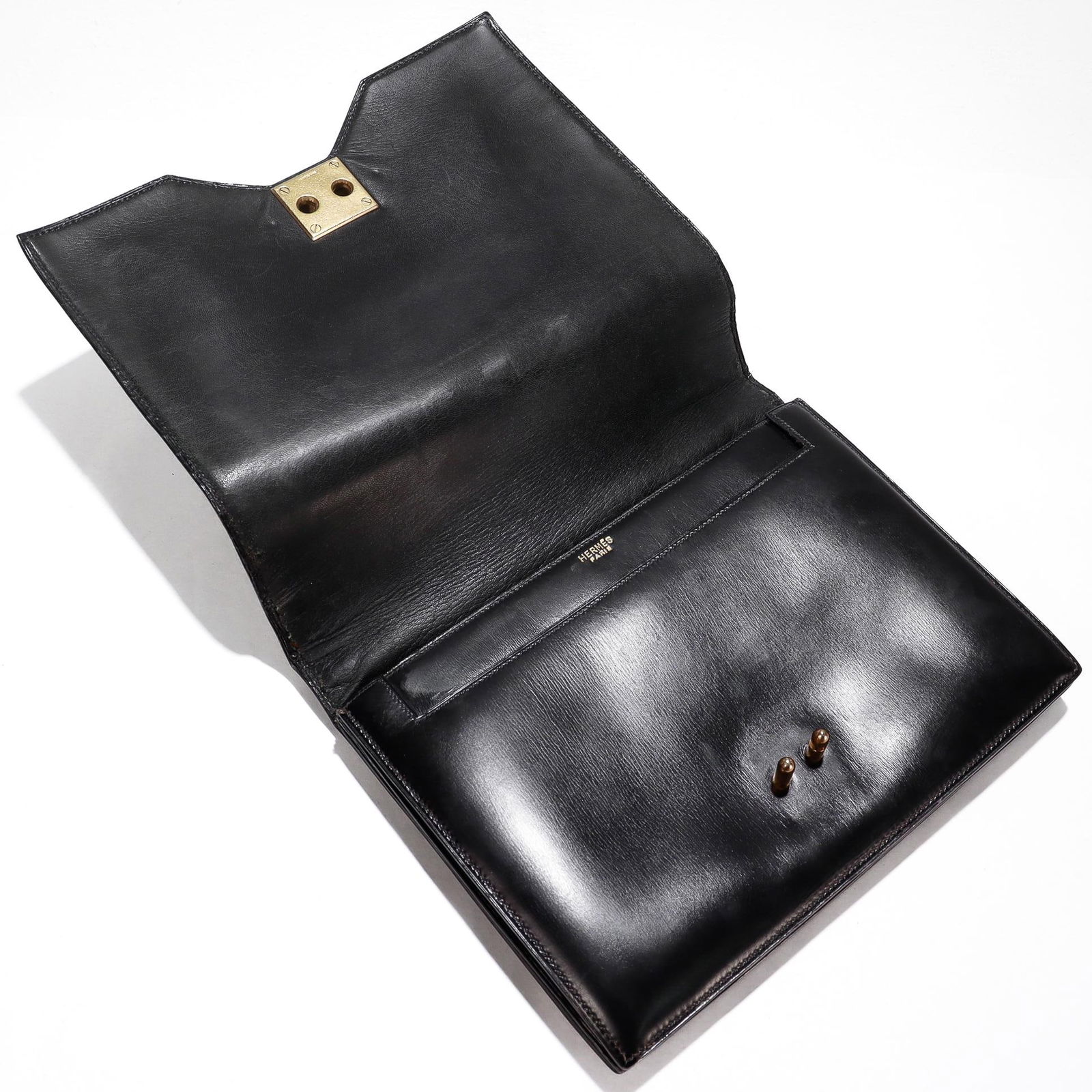 Vintage 1950s Hermes "Sac G8" Handbag in Black Box Leather - 7