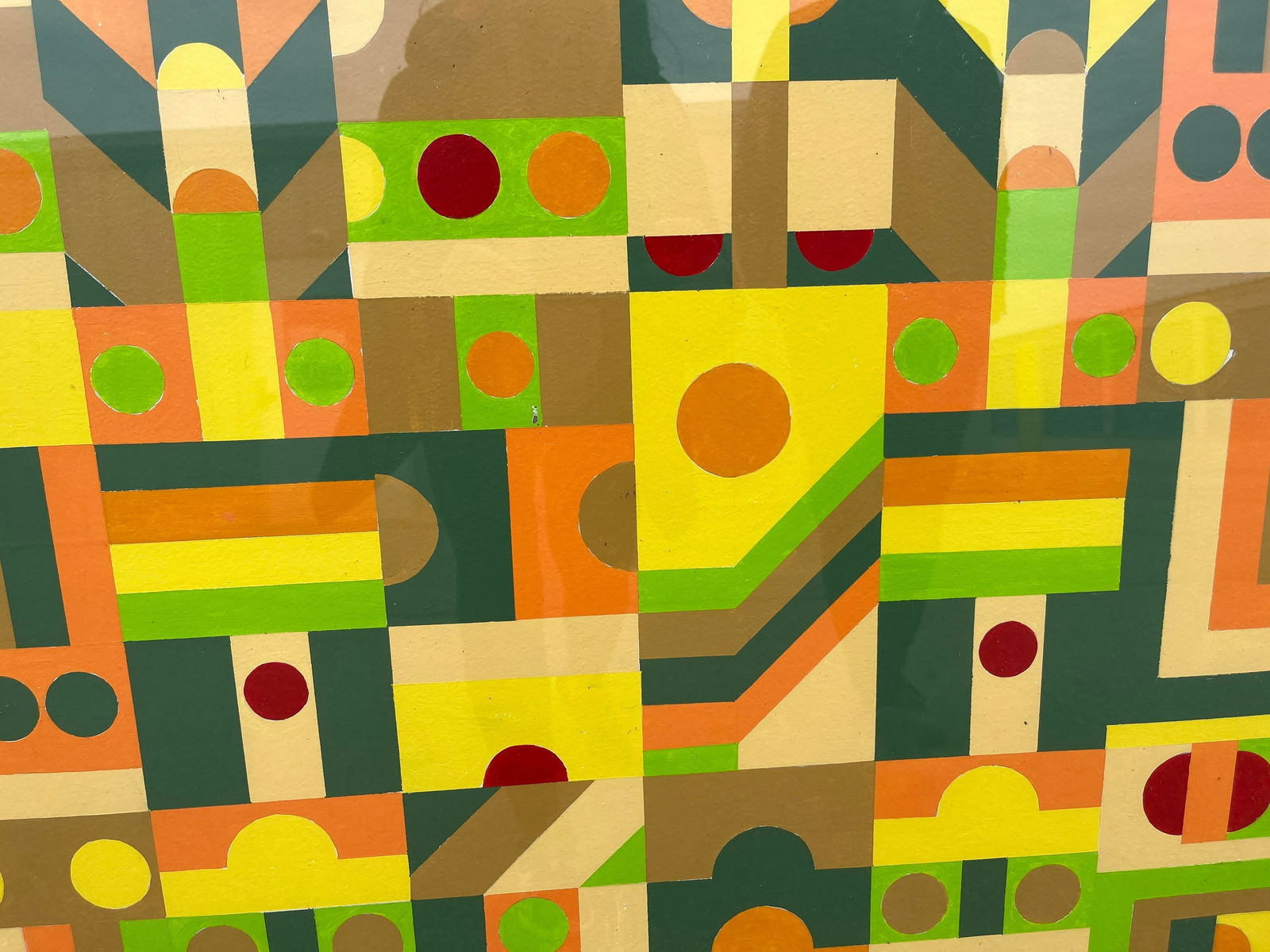 Vintage Mid Century Modern Large Abstract Geometric Bauhaus Mosaic Oil Painting - 2