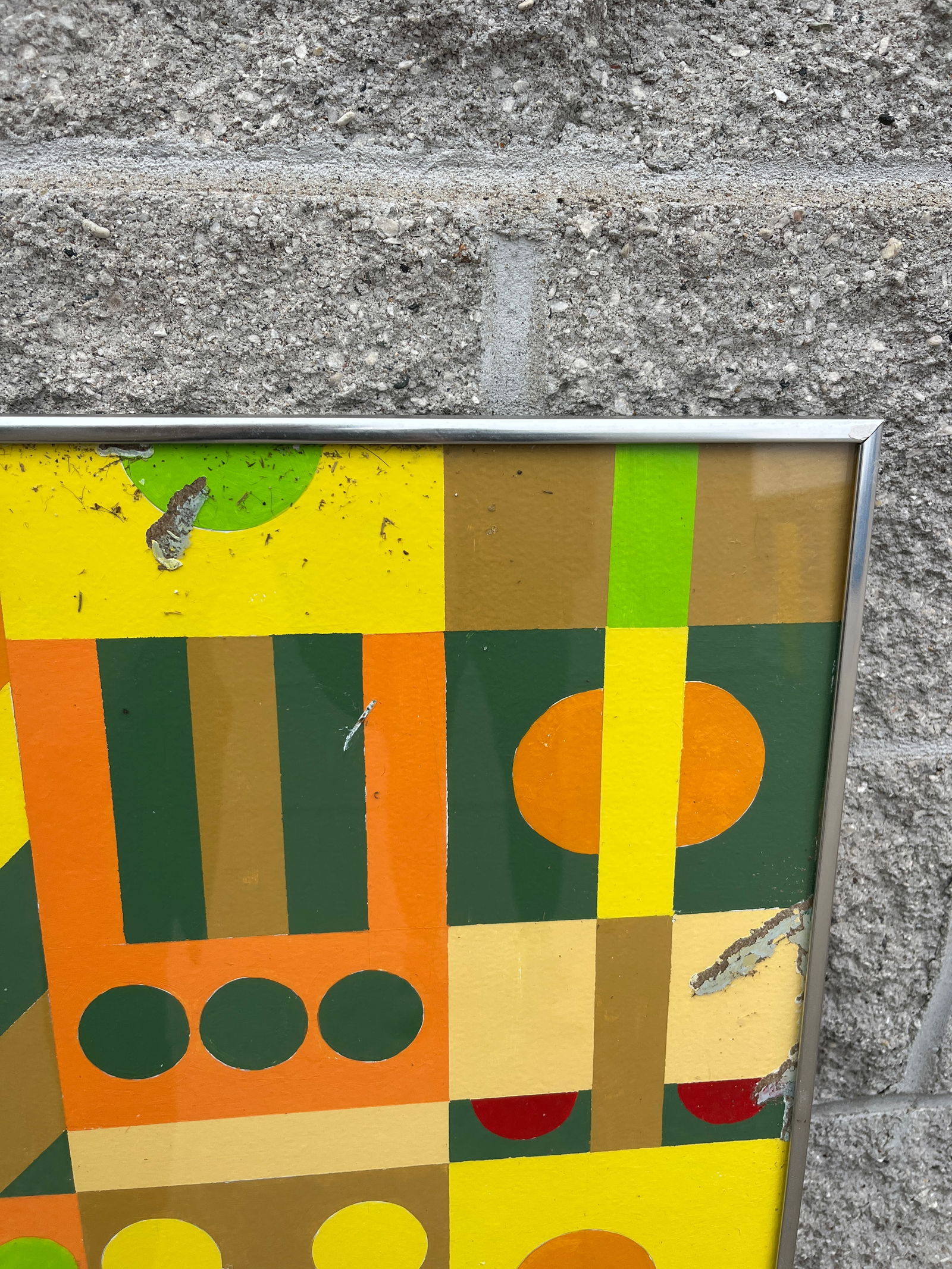 Vintage Mid Century Modern Large Abstract Geometric Bauhaus Mosaic Oil Painting - 4