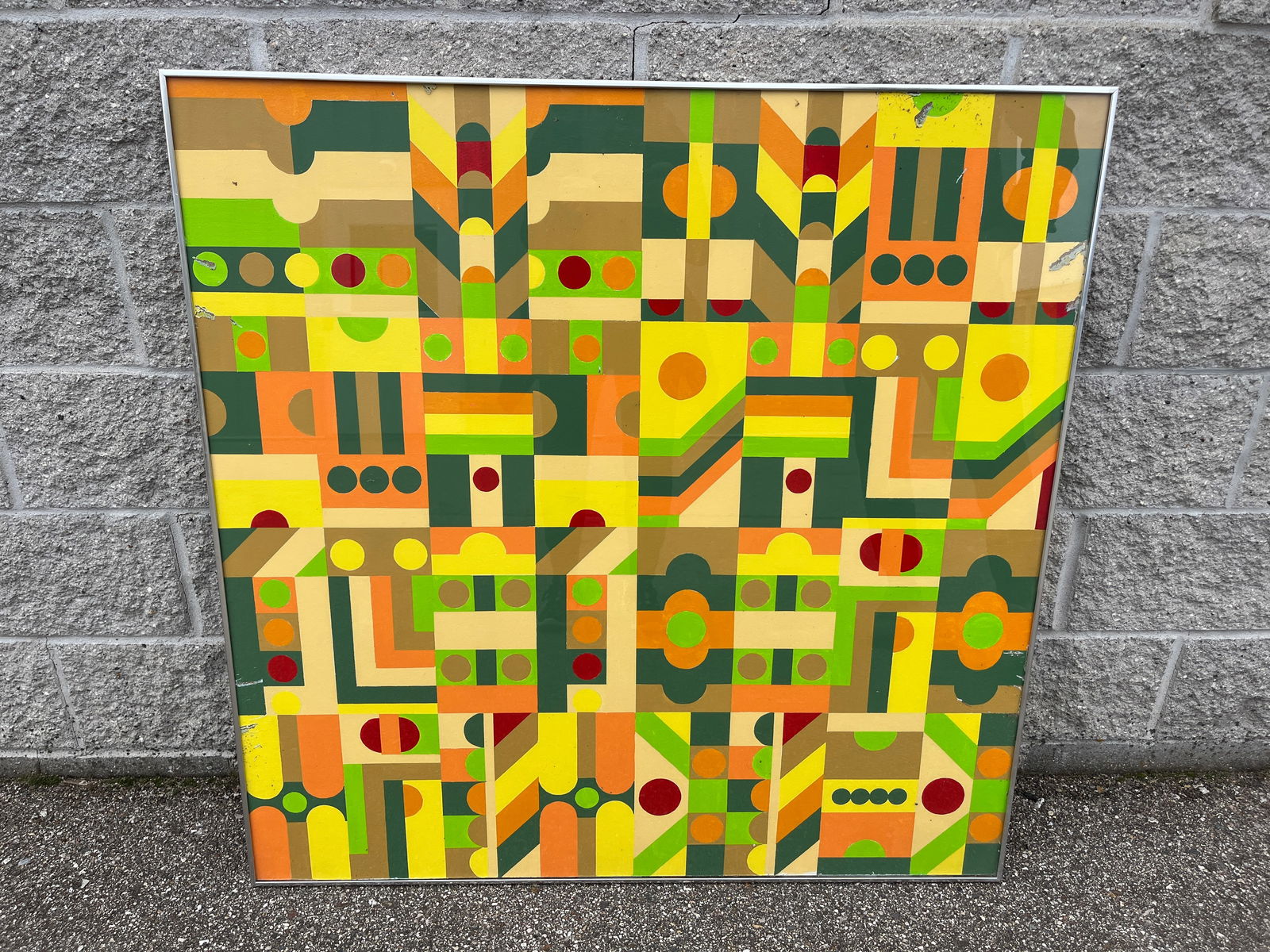 Vintage Mid Century Modern Large Abstract Geometric Bauhaus Mosaic Oil Painting - 5