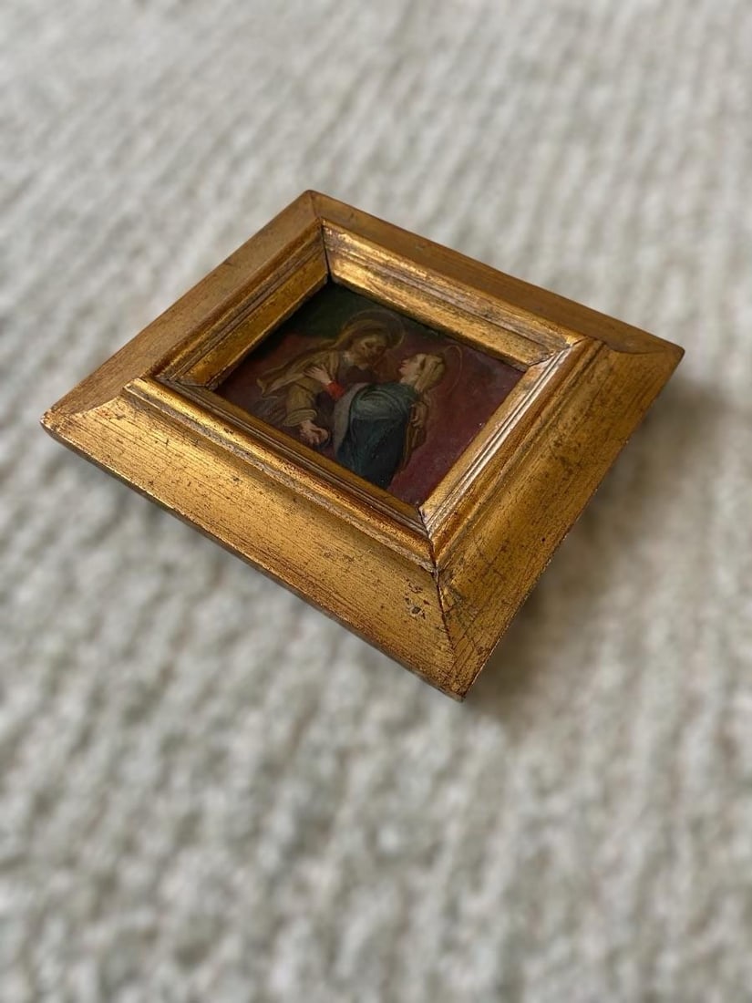 Late 18th Century Antique Retablo Old Master Oil Painting on Metal "Vision of the Virgin" - 2