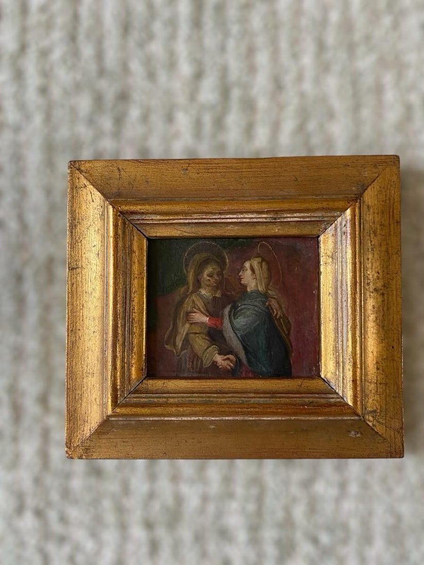 Late 18th Century Antique Retablo Old Master Oil Painting on Metal "Vision of the Virgin" - 4