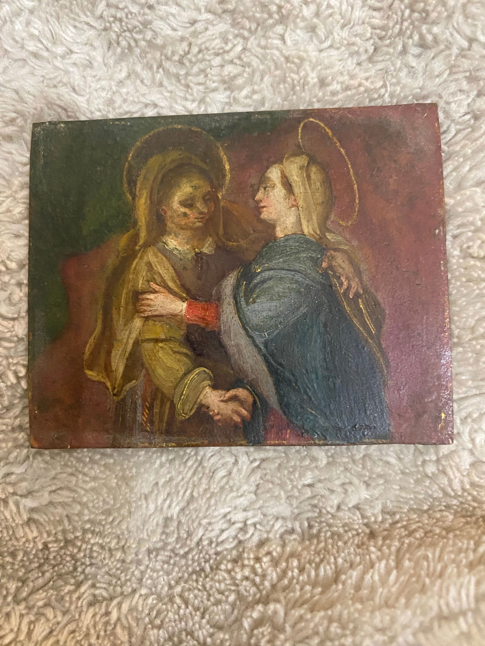 Late 18th Century Antique Retablo Old Master Oil Painting on Metal "Vision of the Virgin" - 5