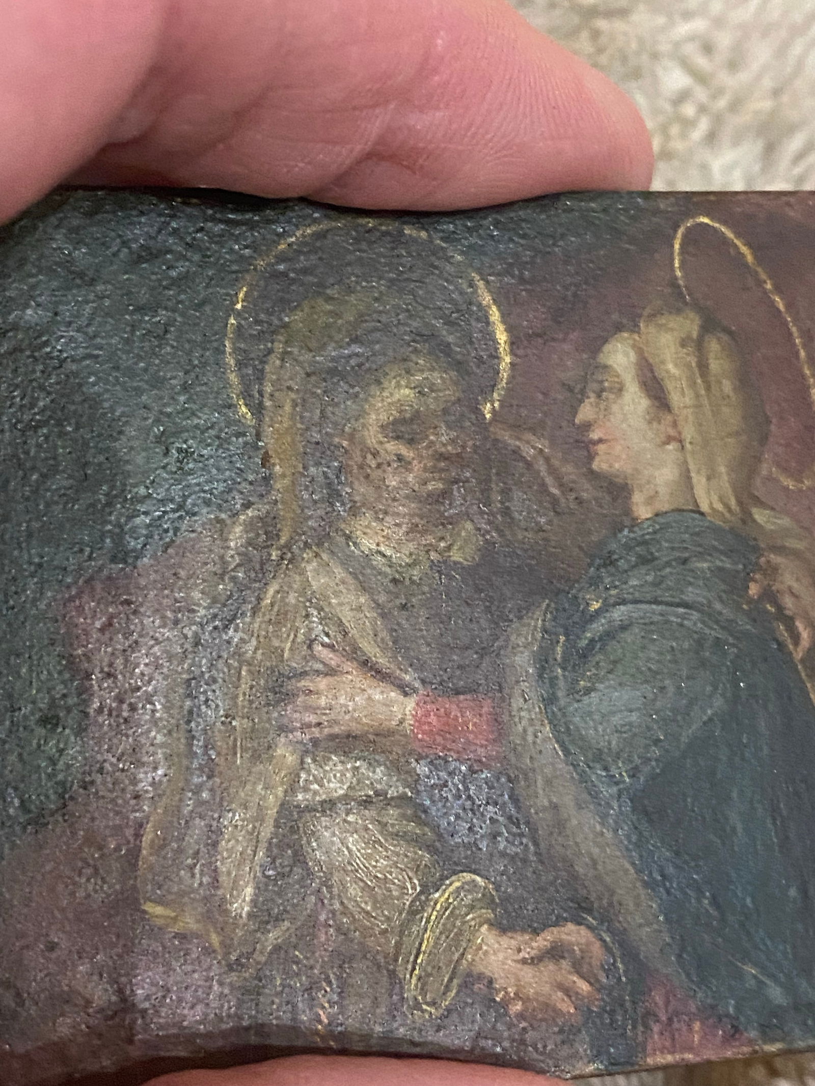 Late 18th Century Antique Retablo Old Master Oil Painting on Metal "Vision of the Virgin" - 8