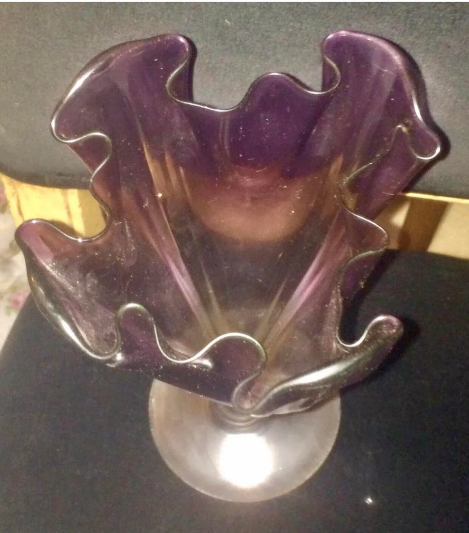 Antique Steuben Purple to Clear Art Glass Vase Grotesque - 4