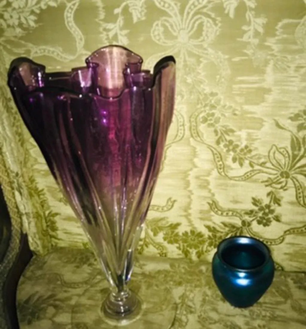 Antique Steuben Purple to Clear Art Glass Vase Grotesque - 5