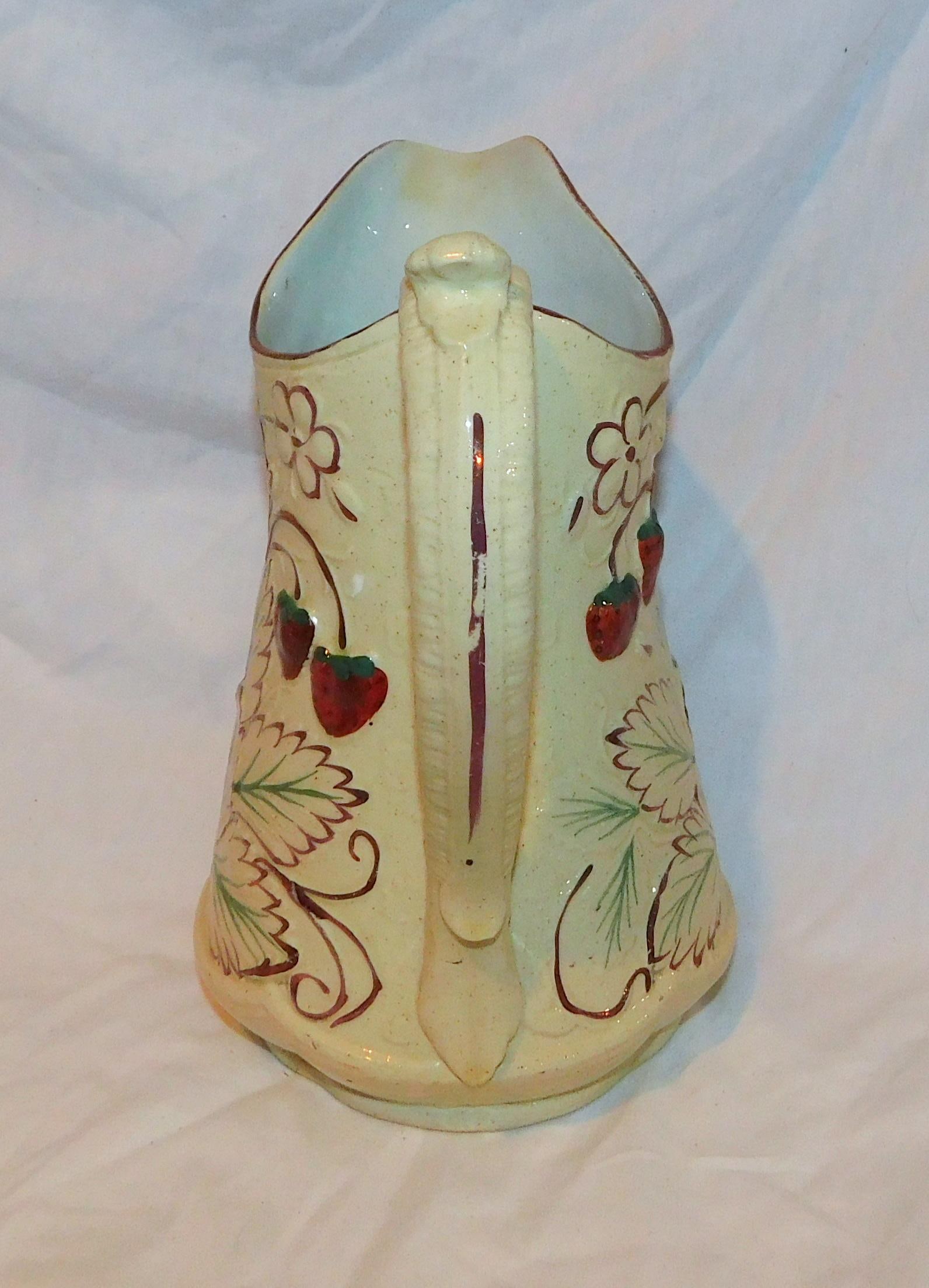 1920s Majolica Strawberry Pitcher - 5