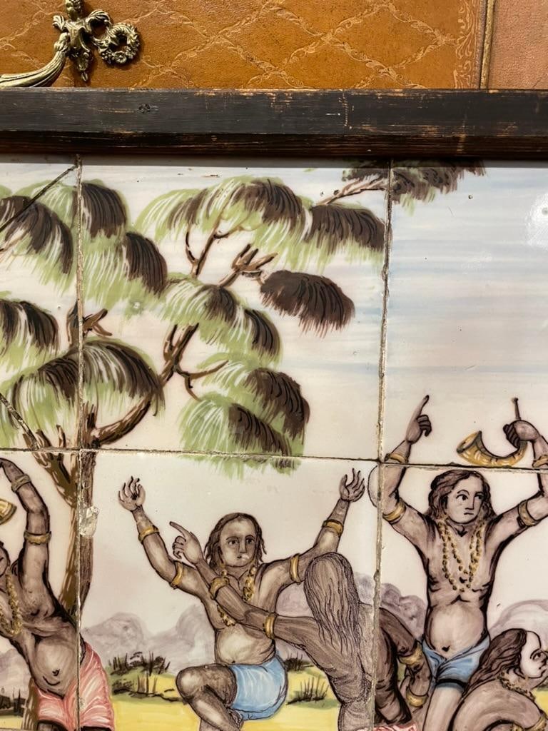 18th/19th Century Portuguese Tile Painting of Native Americans - 3