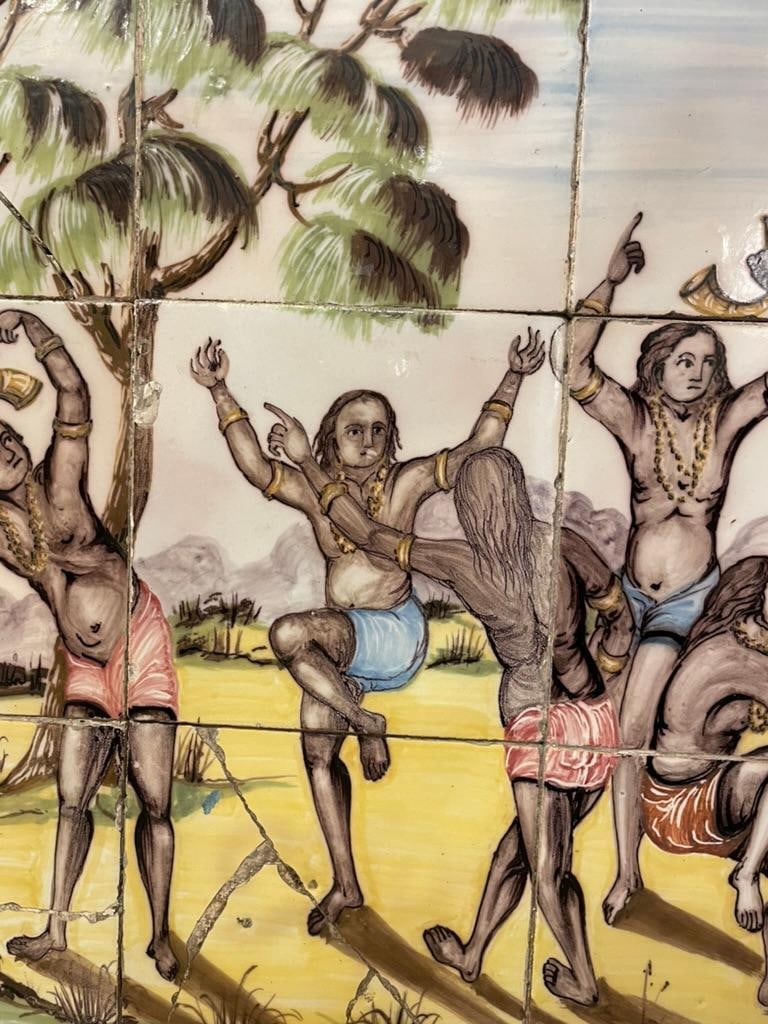 18th/19th Century Portuguese Tile Painting of Native Americans - 4