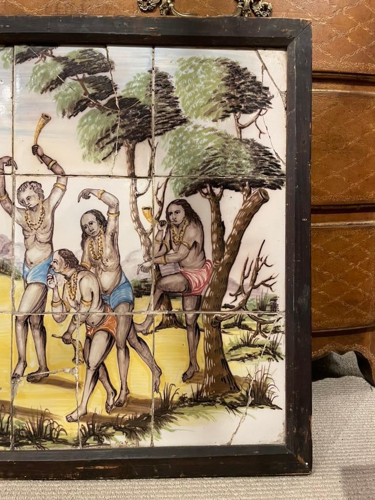 18th/19th Century Portuguese Tile Painting of Native Americans - 5