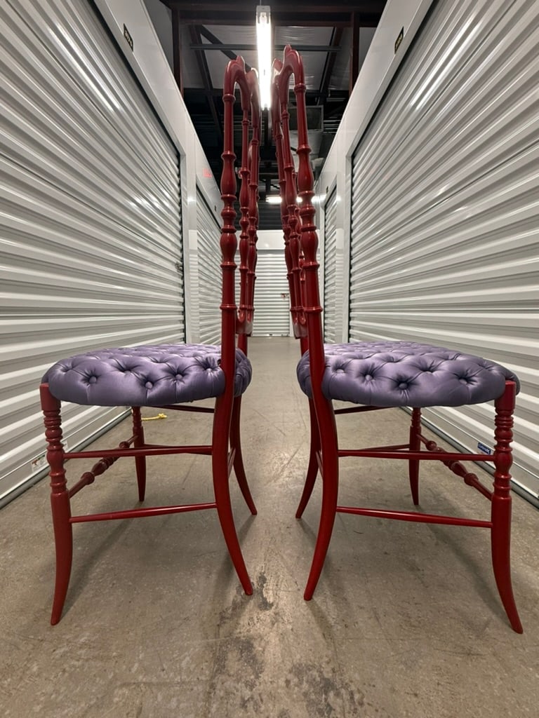 1960s Pair of High Back Red Lacquer Chiavari Chairs - 2