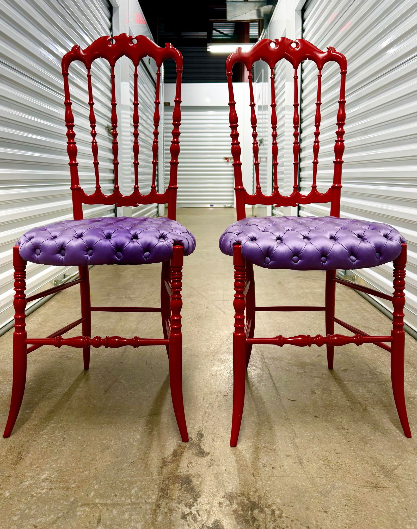 1960s Pair of High Back Red Lacquer Chiavari Chairs - 3