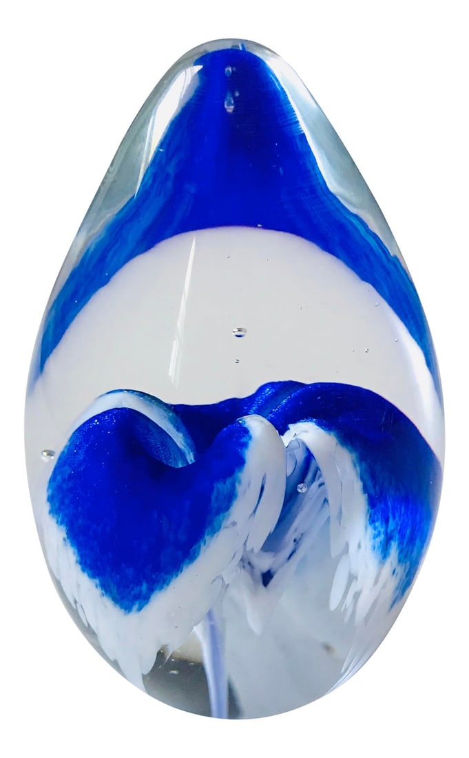 Ges 99 Blue Floral Glass Egg Paperweight (1 of 5)