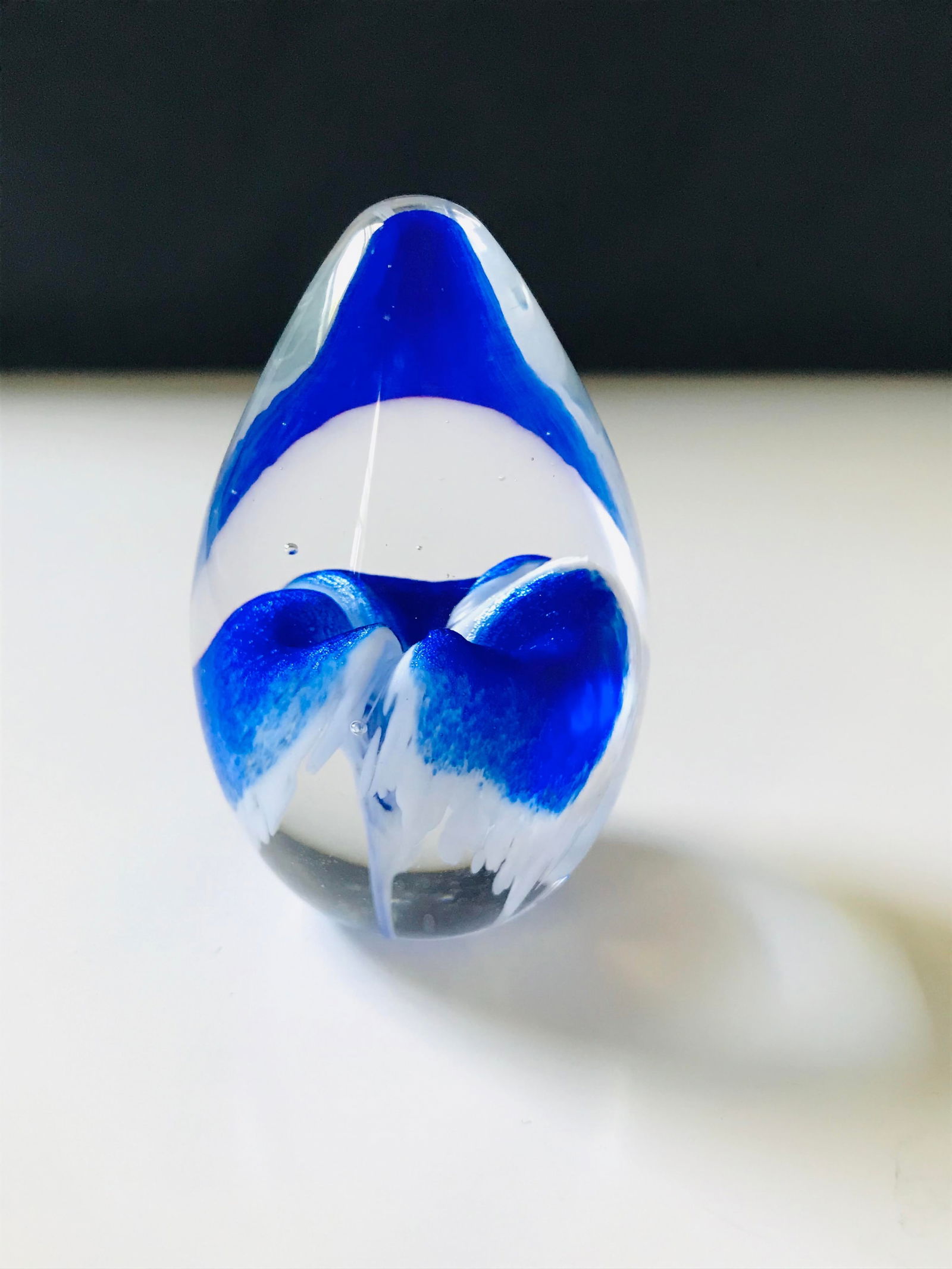 Ges 99 Blue Floral Glass Egg Paperweight - 2