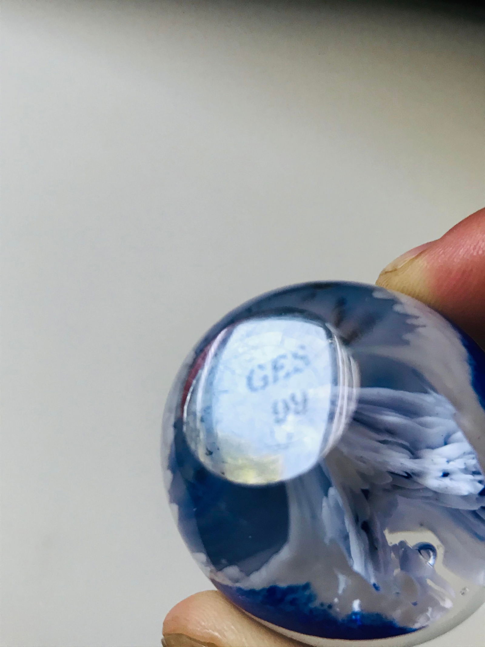 Ges 99 Blue Floral Glass Egg Paperweight - 3