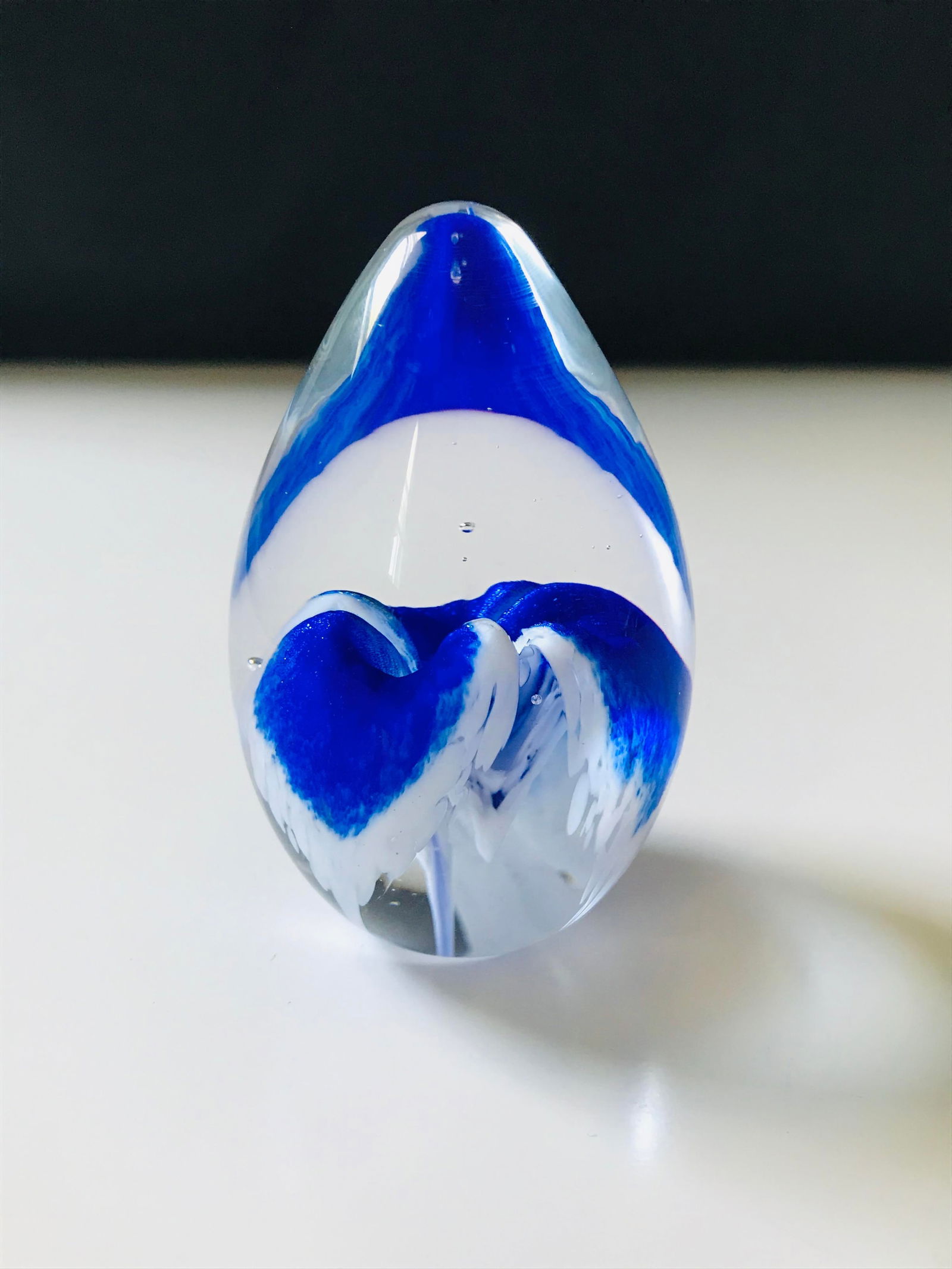 Ges 99 Blue Floral Glass Egg Paperweight - 5