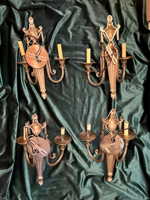 Set of 4 Vintage Brushed Nickel Neoclassical Sconces - 6