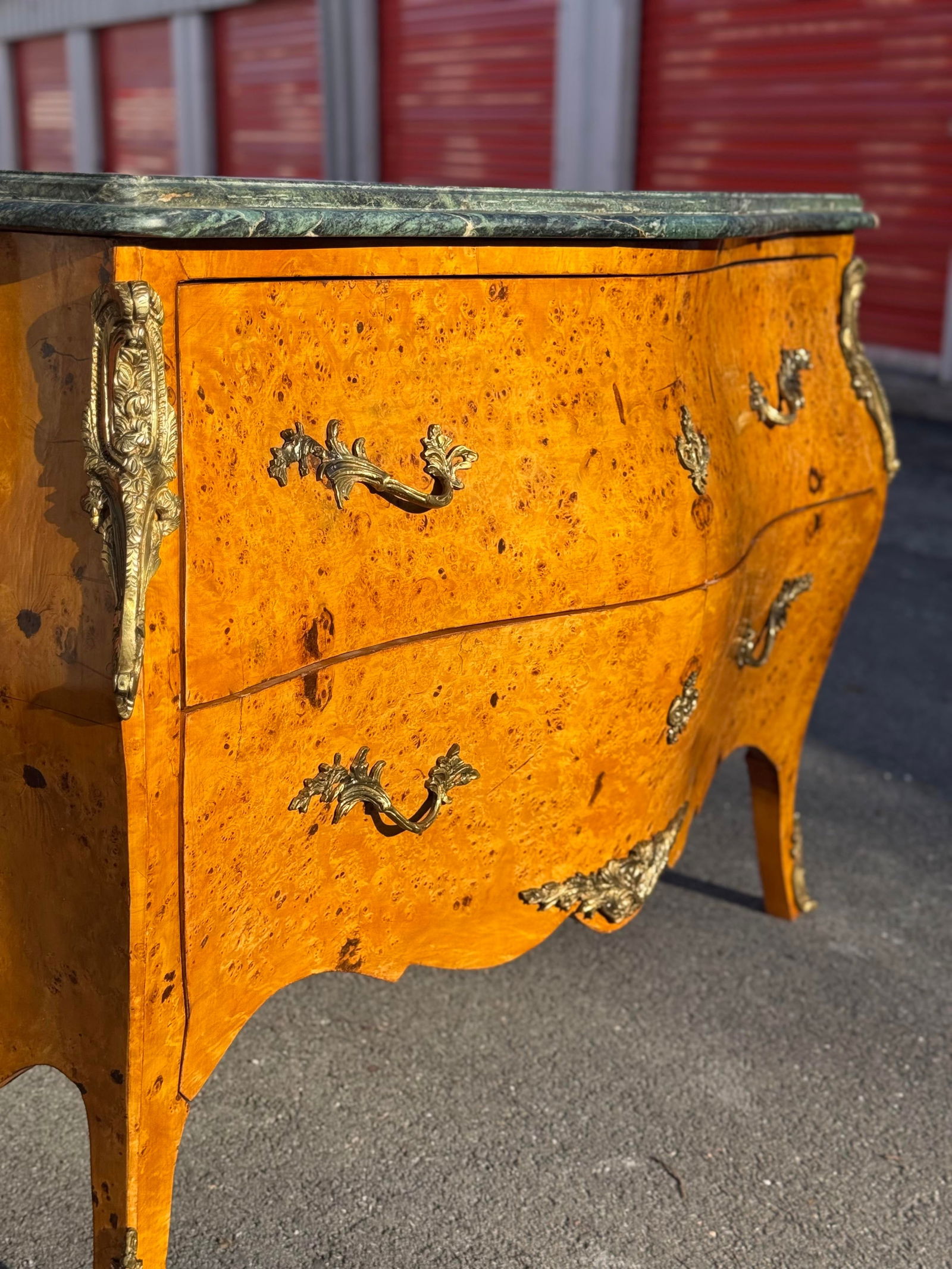 19th Century Antique Italian Burlwood & Marble Bombe Commode - 2