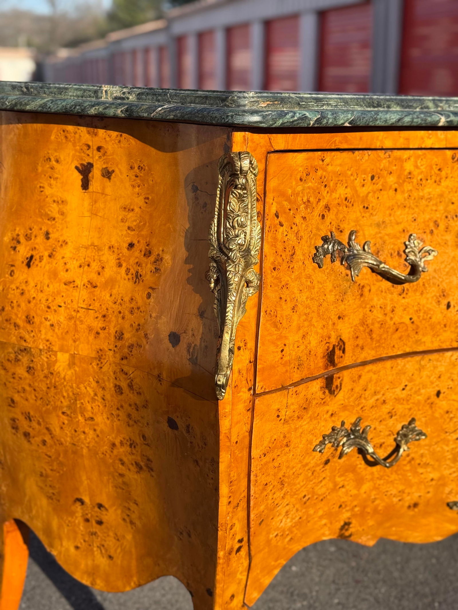19th Century Antique Italian Burlwood & Marble Bombe Commode - 3