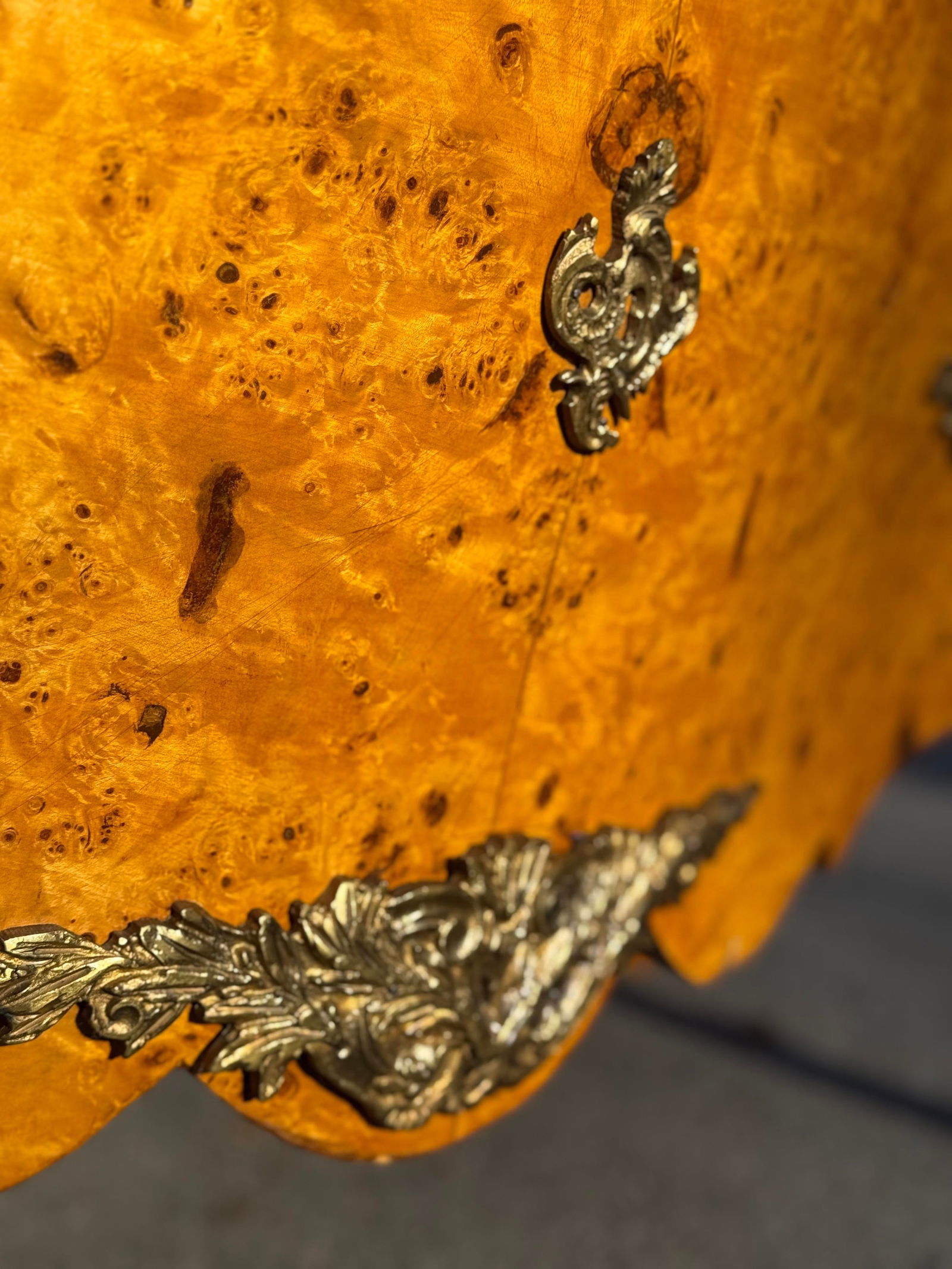 19th Century Antique Italian Burlwood & Marble Bombe Commode - 4