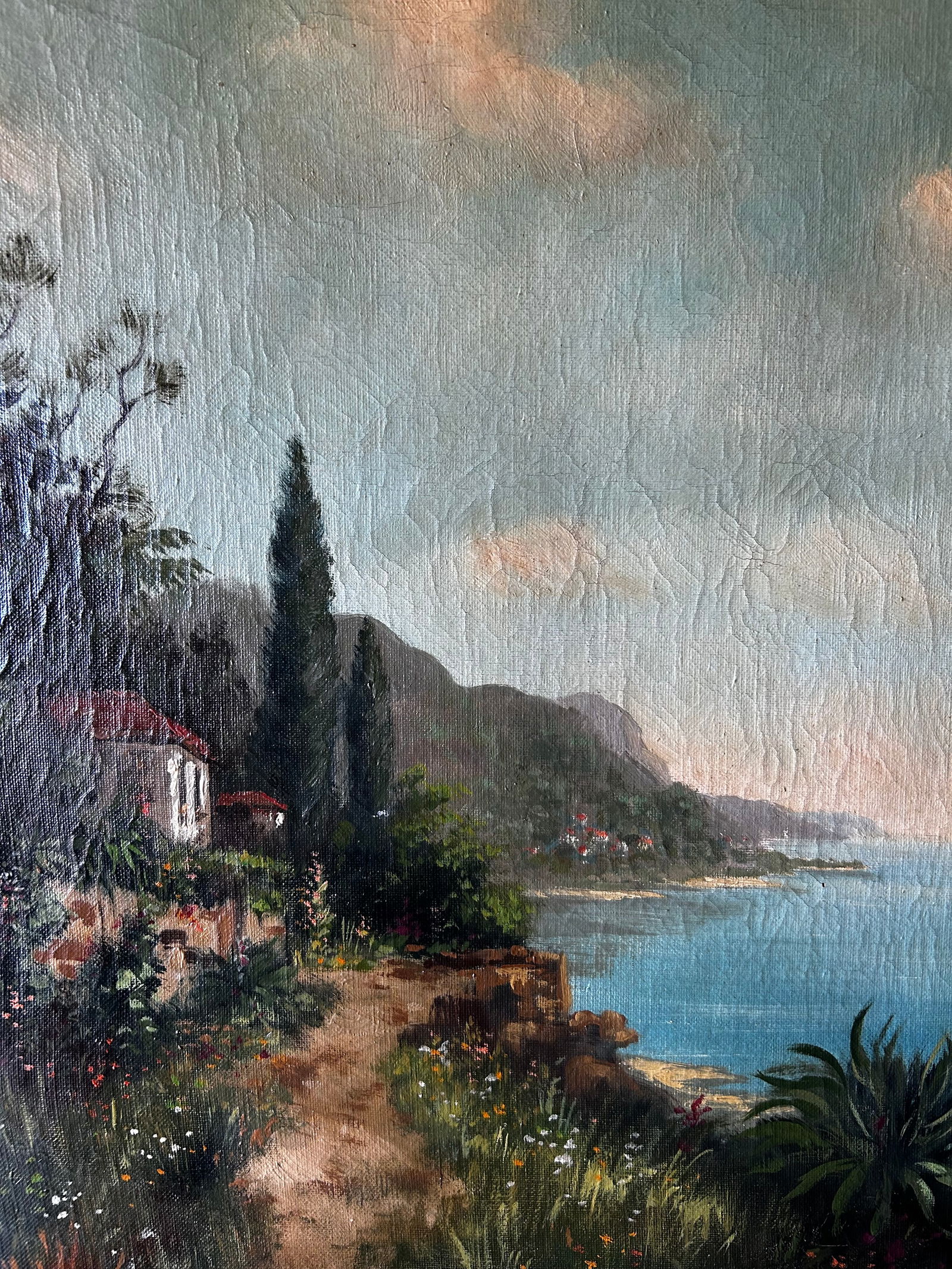 Antique Original Oil Painting on Canvas, Italian/Amalfi Sea - 4