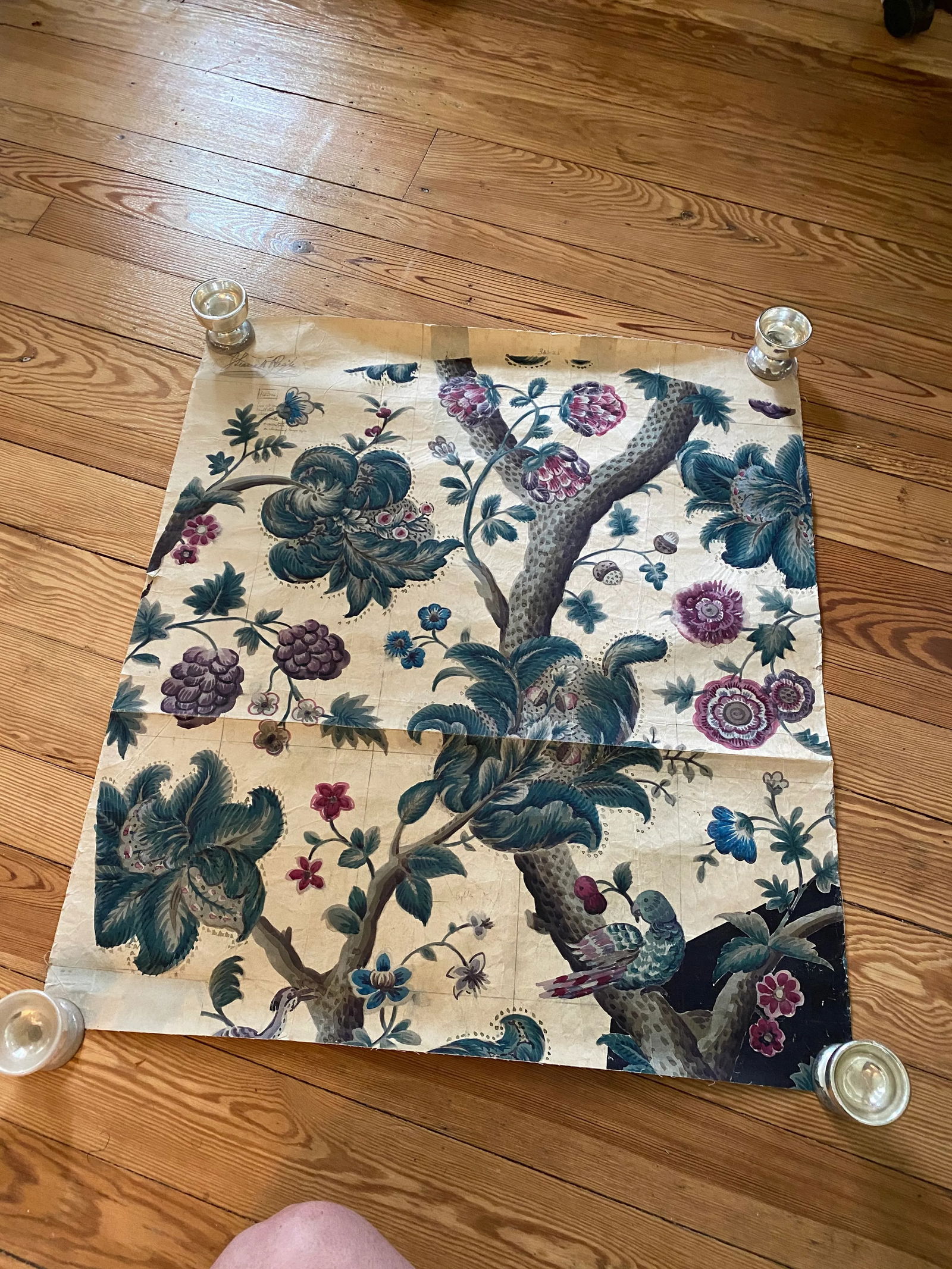 Antique Jacobean Flowers & Birds Wallpaper Artists' Rendering - 3